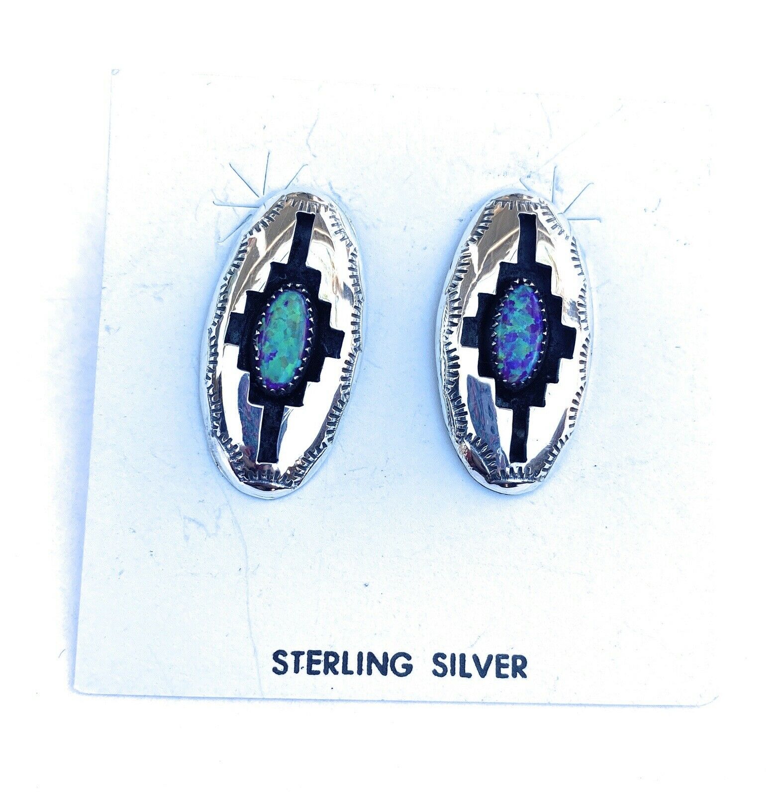 Handcrafted Purple Opal & Sterling Silver Shadow Box Post Earrings