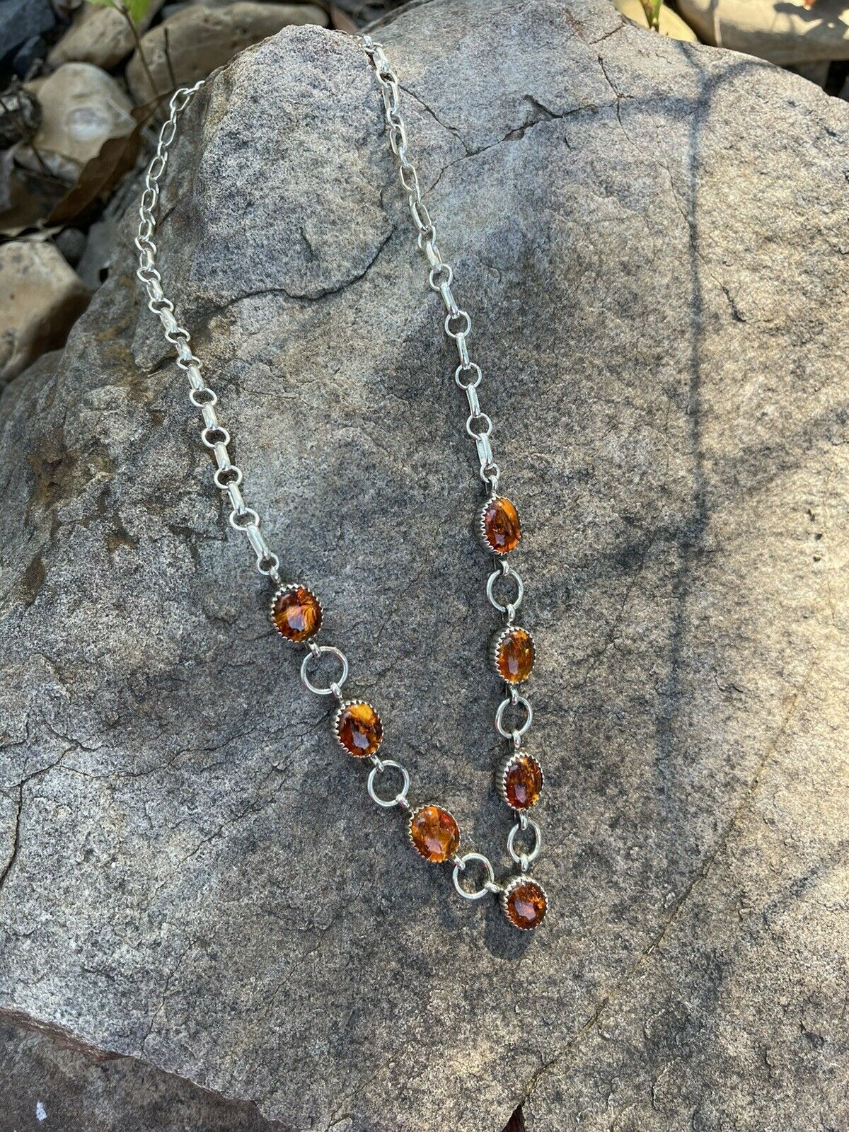 Handcrafted 7 Stone Topaz & Sterling Silver Necklace Signed AJ