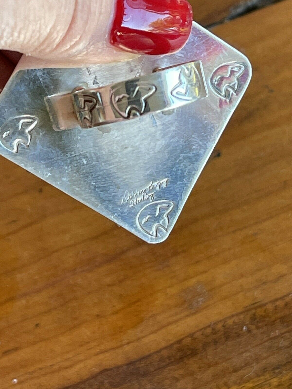 Handcrafted Sterling Silver Square Platform Kingman Turquoise Wide Band Ring Sz 9