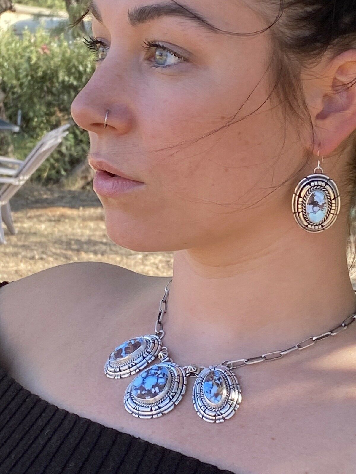 Handcrafted Golden Hills Turquoise & Sterling Silver Necklace Set by Larry Kaye