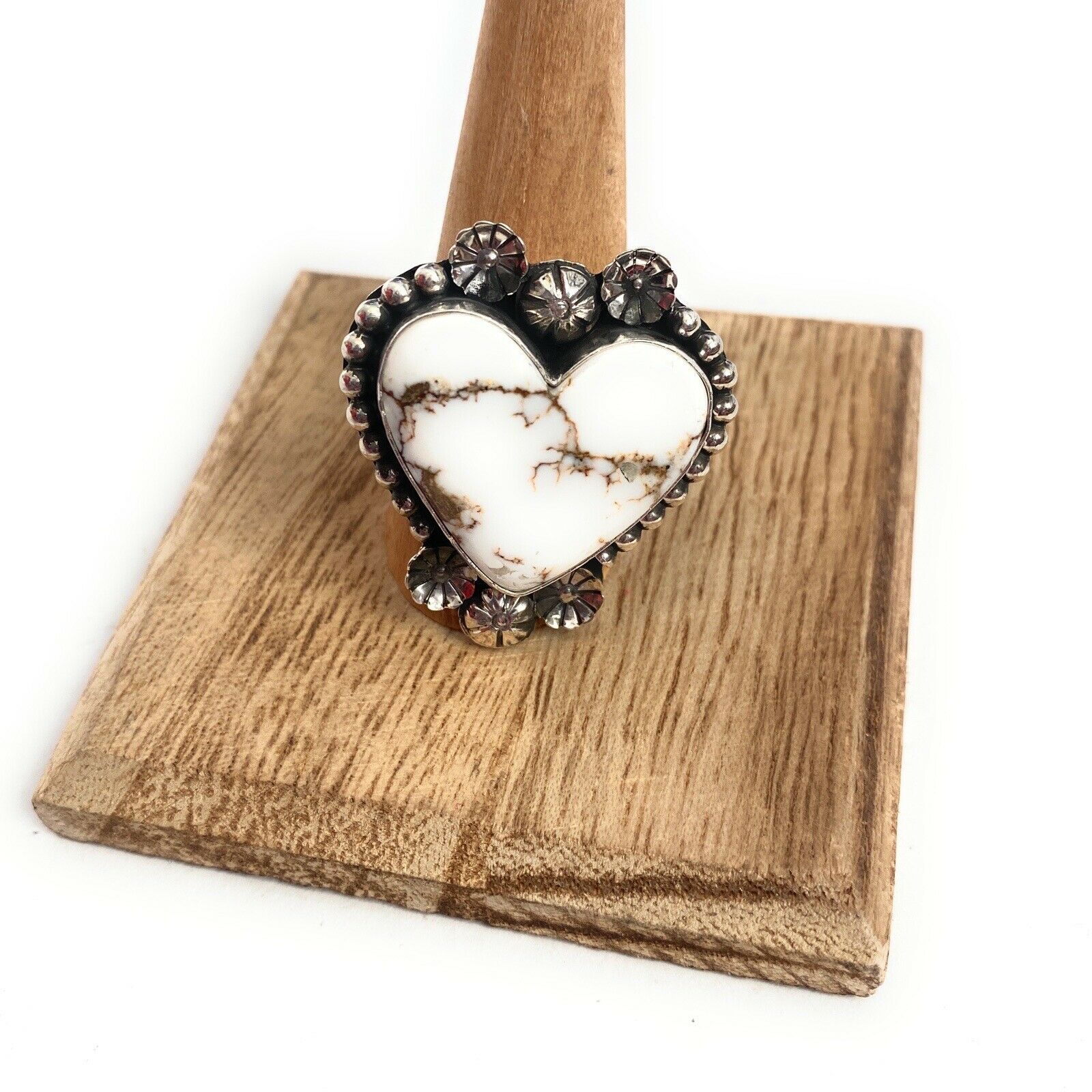 Handcrafted Wild Horse And Sterling Silver Heart Ring Size 11.25