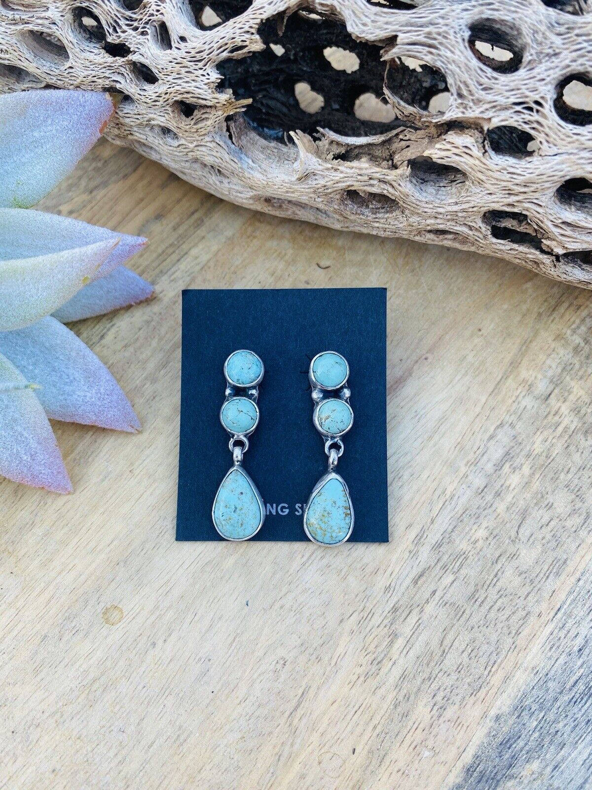 Handcrafted Sterling Silver and Turquoise Dangle Earrings Signed