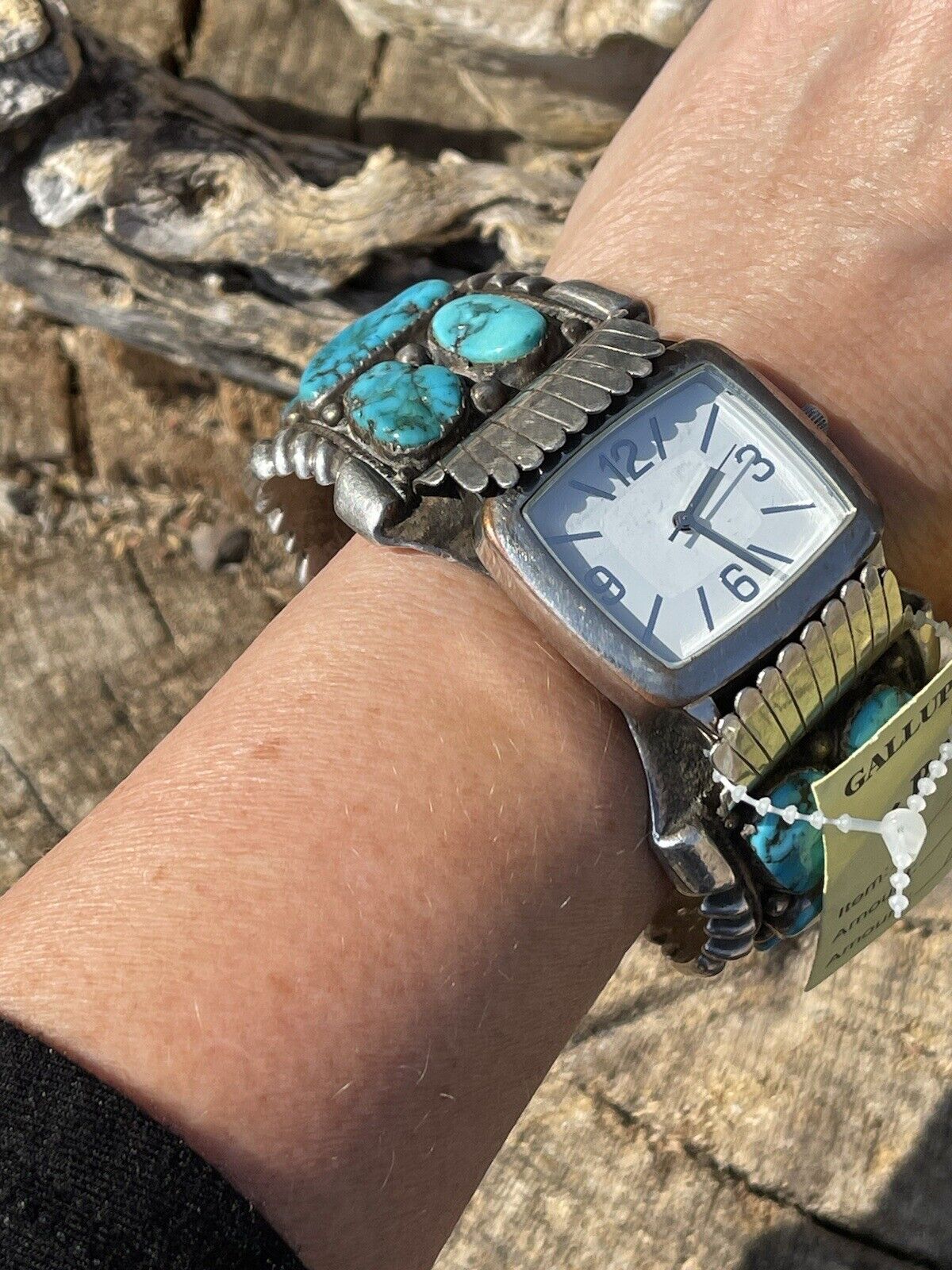 Vintage Navajo Sterling Silver & Kingman Turquoise Non Working Watch Bracelet