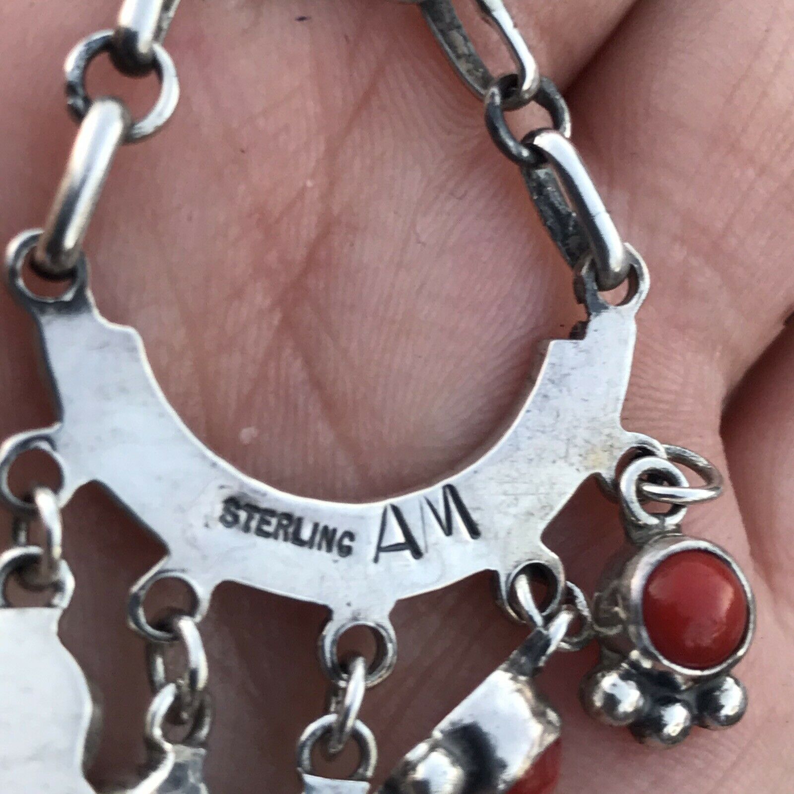 Handcrafted Natural Red Coral Sterling Silver Chandelier Style Dangle Earrings