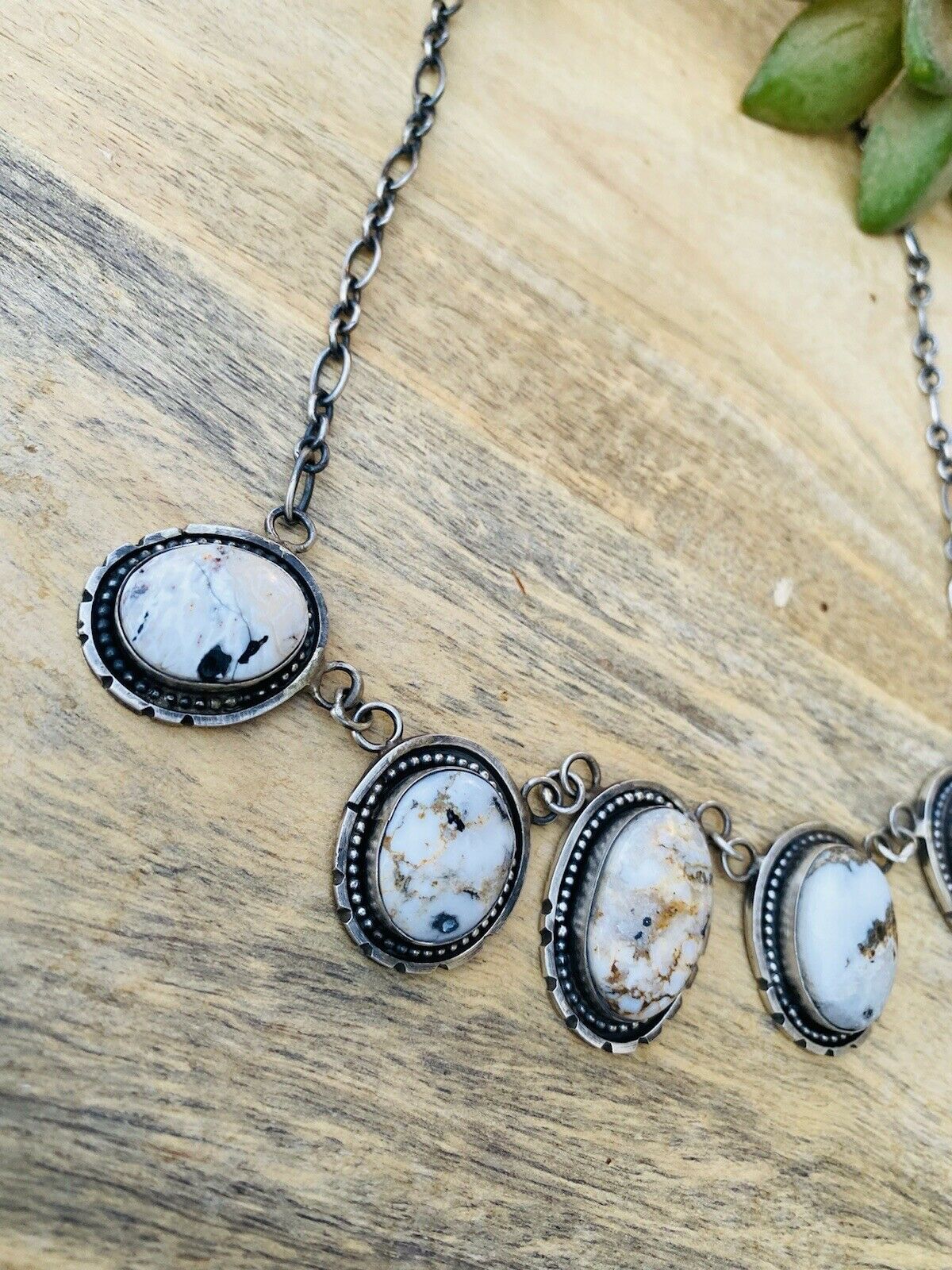 Handcrafted White Buffalo & Sterling Silver Necklace Signed