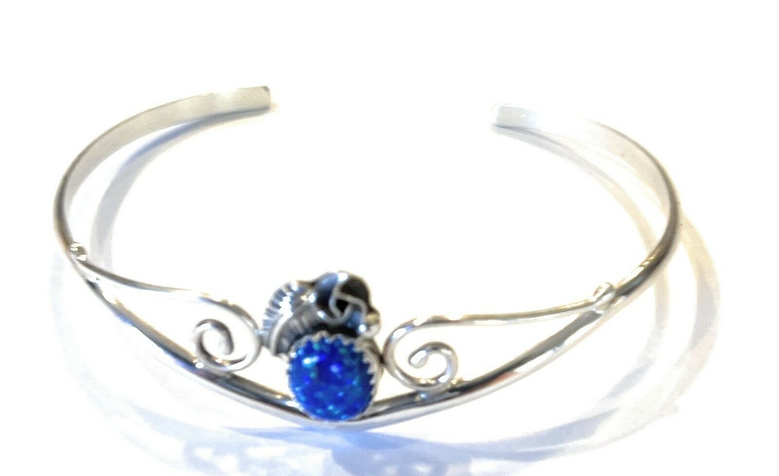 Handcrafted Sterling Silver Bright Blue Opal Bracelet