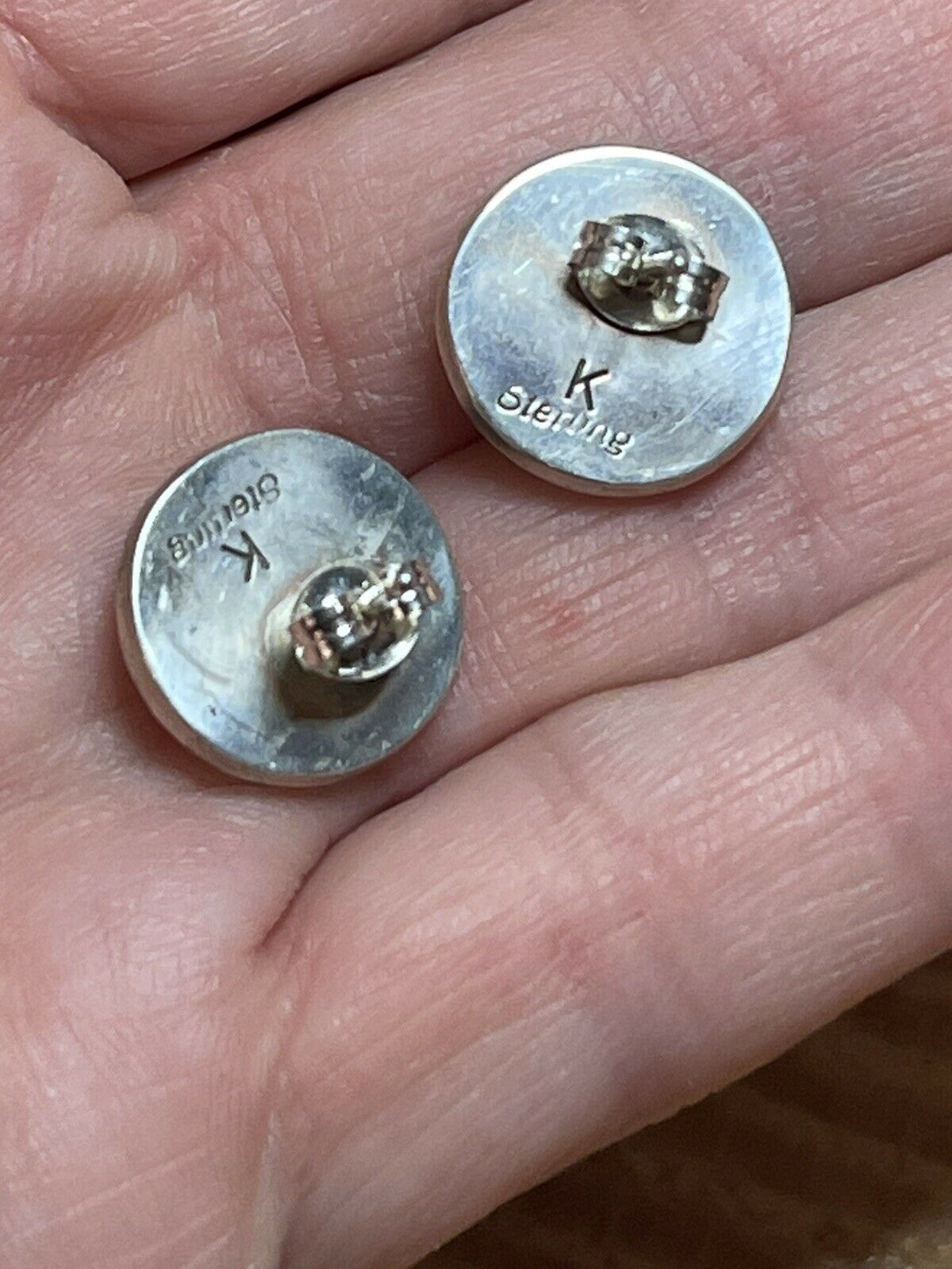 Handcrafted Sterling Silver & Turquoise Inlay Circle Post Earrings Signed K