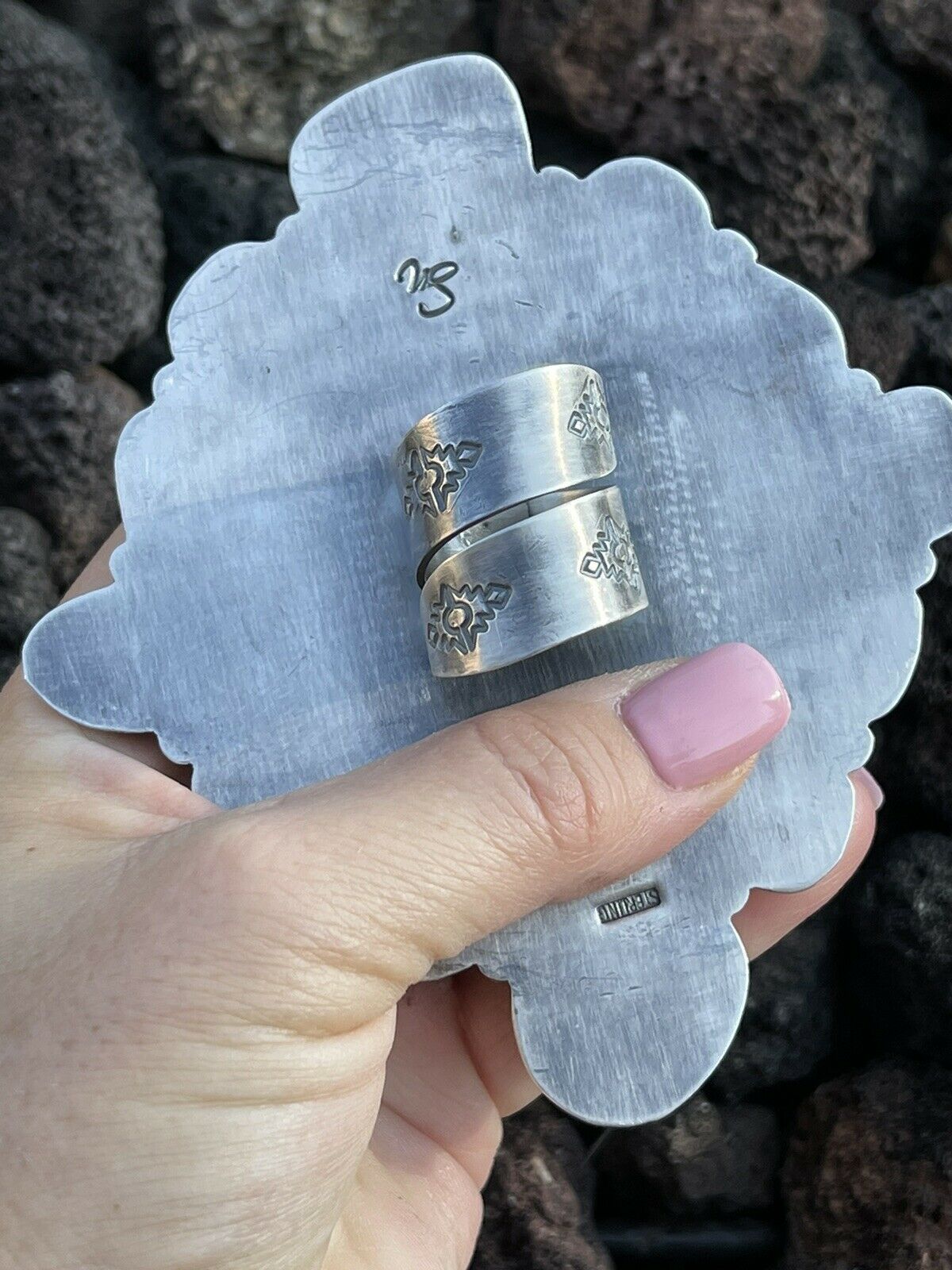 Handcrafted Sterling Silver Coin & Kingman Turquoise Adjustable Ring