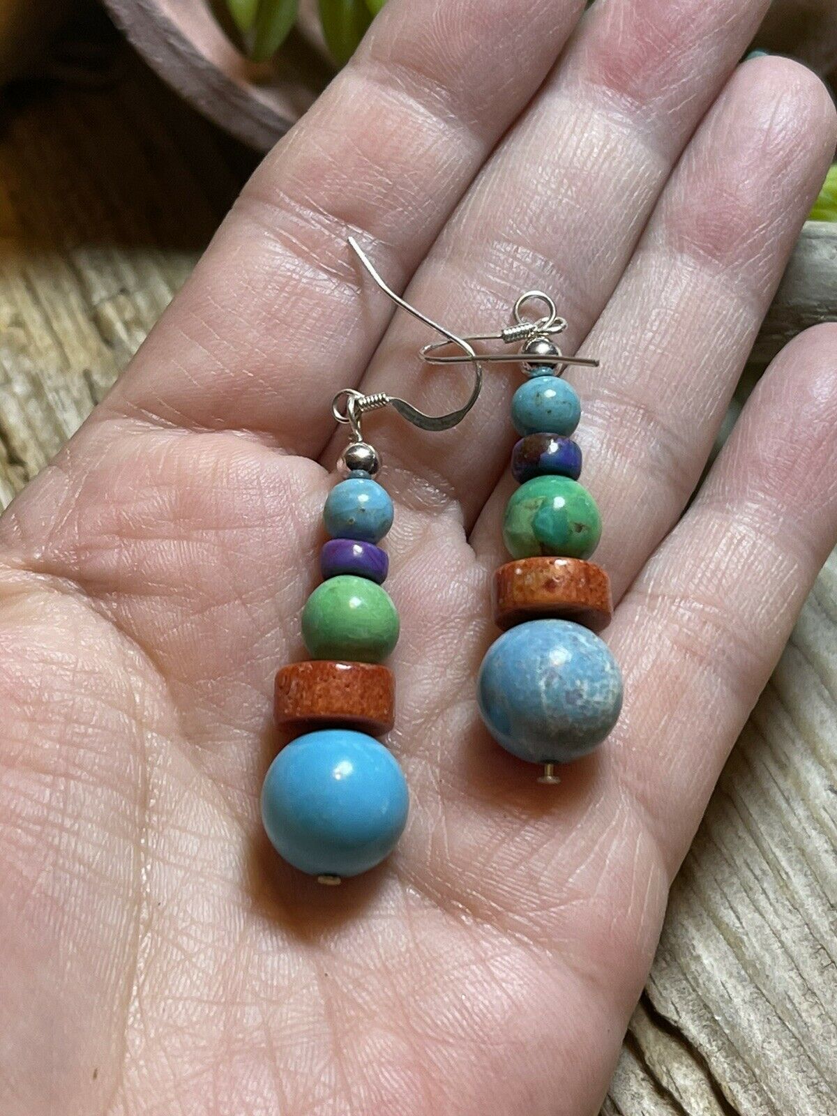 Handcrafted Sterling Silver Multi Stone Round Bead Dangle Earrings