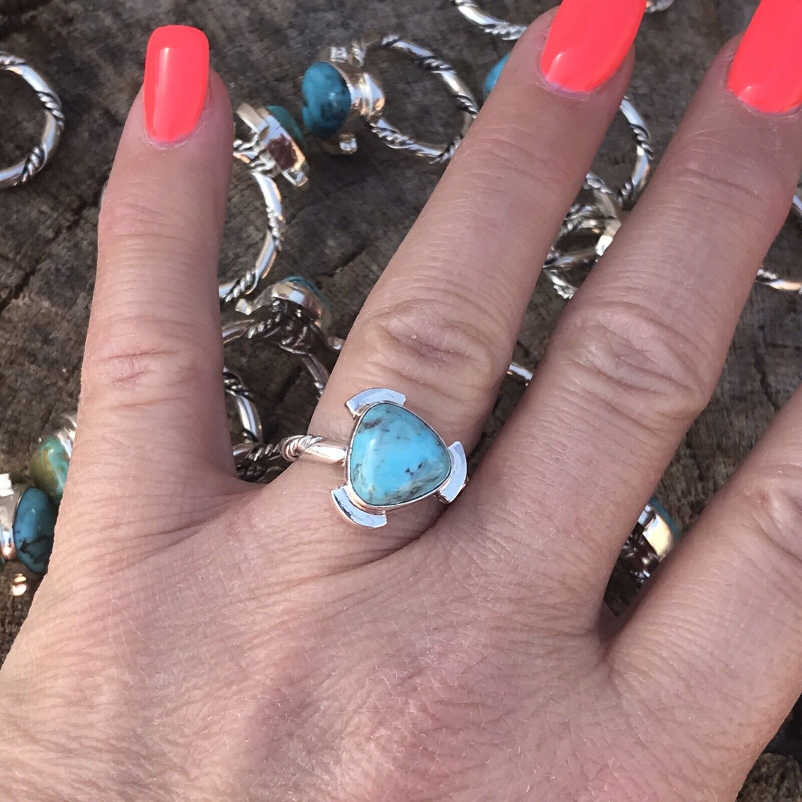 Handcrafted Sterling Silver Turquoise Triangle Ring
