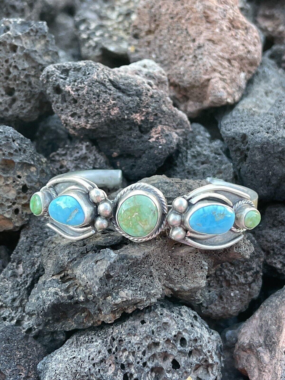 Navajo Sterling Sonoran Gold & Golden Hills Turquoise Cuff Bracelet Signed /
