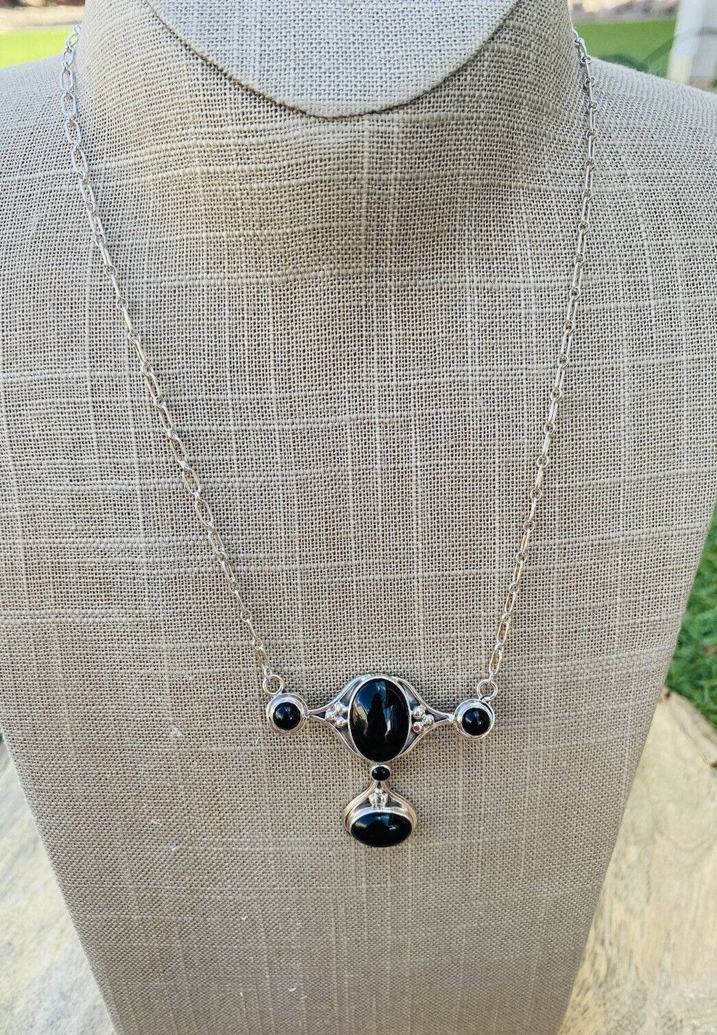 Handmade Sterling Silver & Black Onyx Necklace Signed