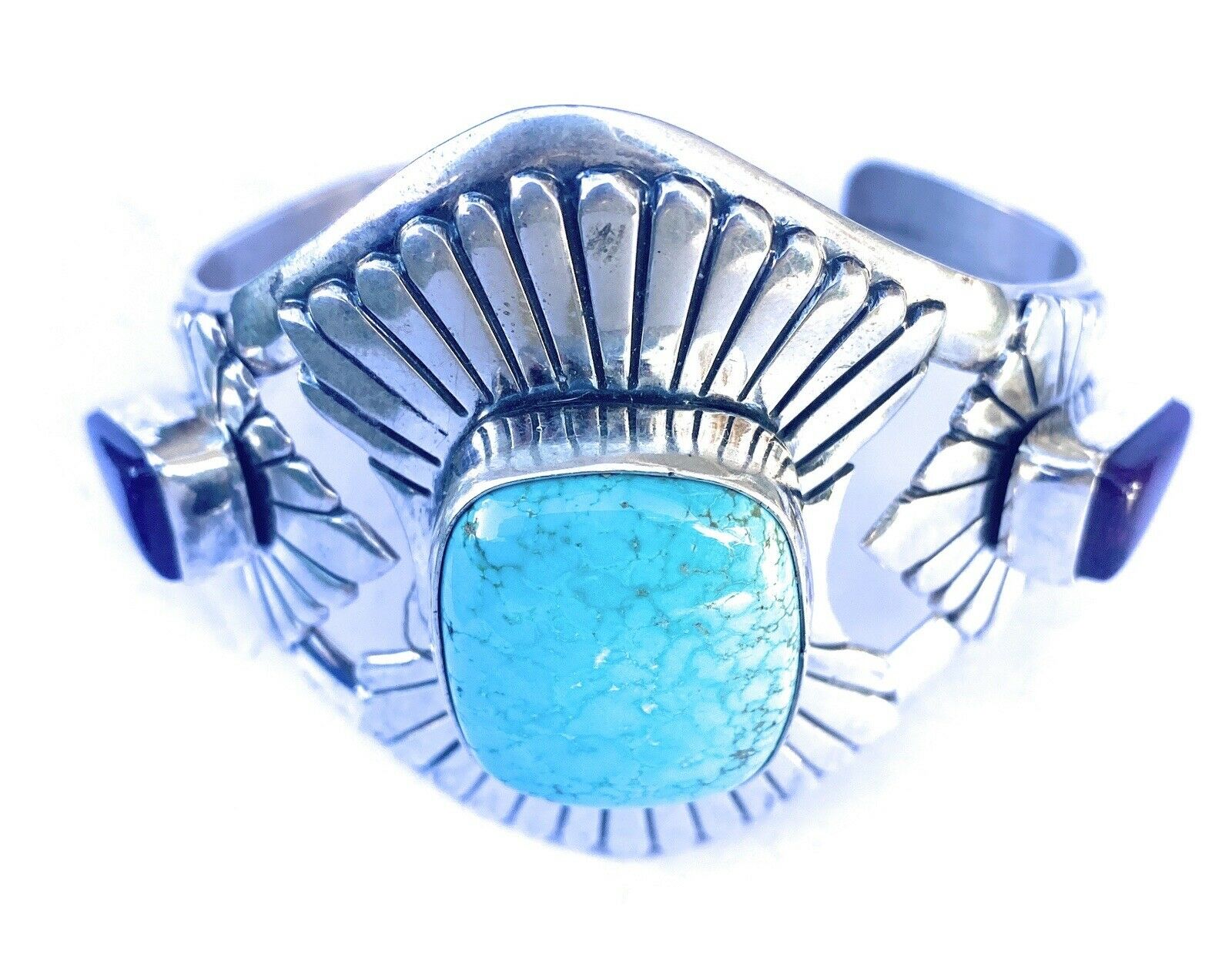 Handcrafted Dry Creek Turquoise, Charoite And Sterling Silver Cuff Bracelet