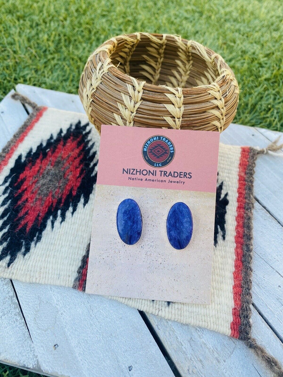 Handcrafted Sterling Silver And Purple Charoite Stud Earrings