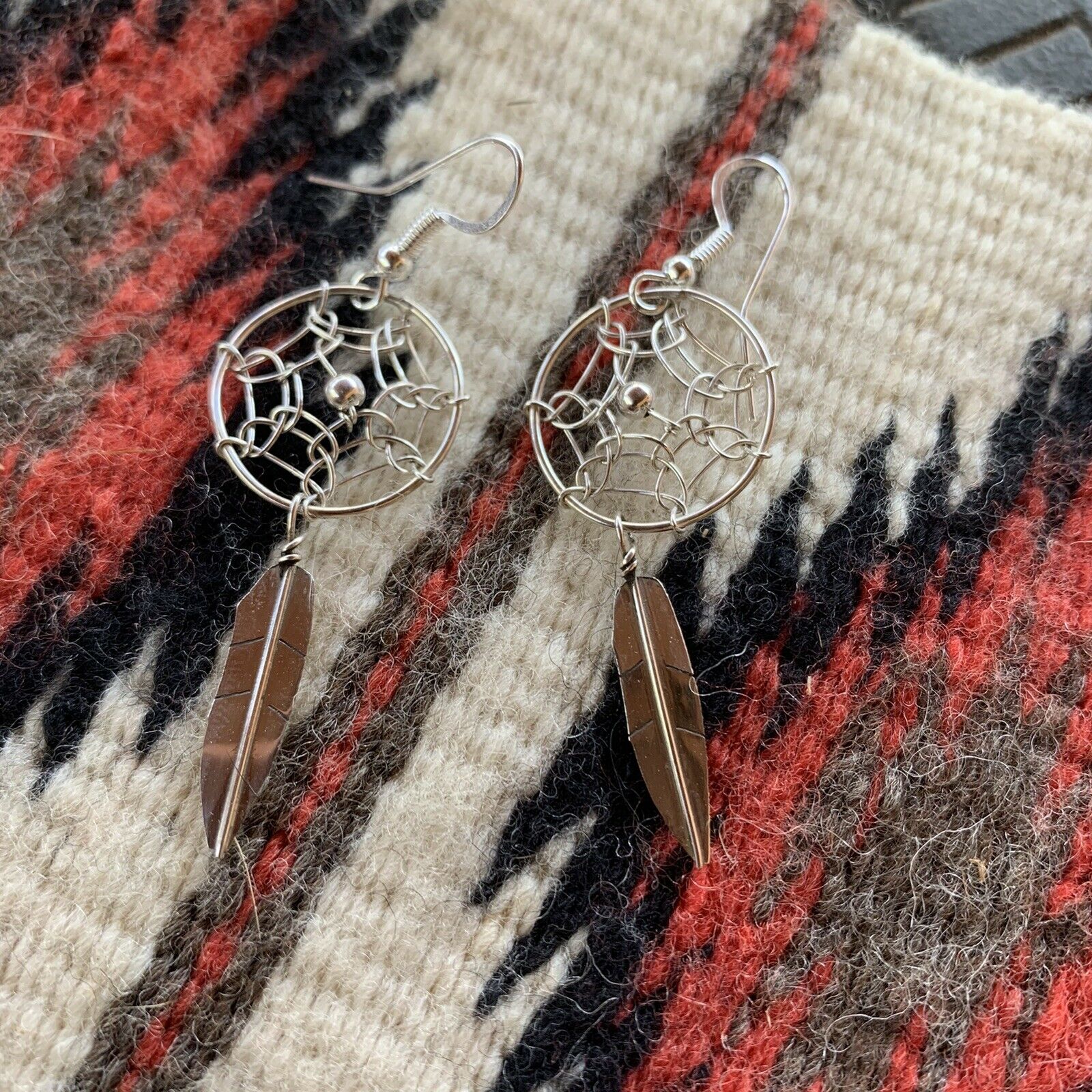 Handcrafted Sterling Silver Dream Catcher, Feather Dangle Earrings