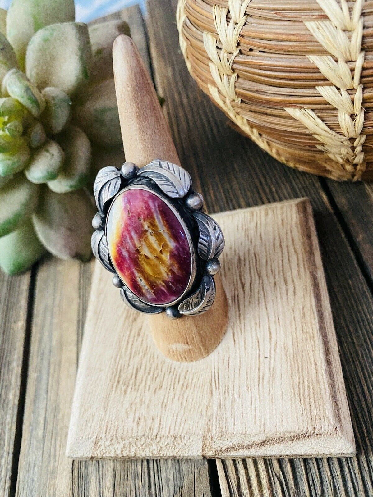 Handcrafted Beautiful Purple Spiny & Sterling Silver Ring Size 6 By Betta Lee