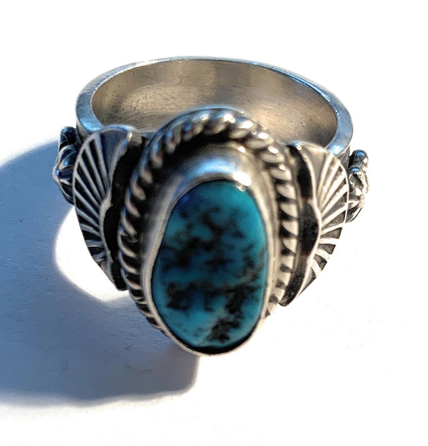 Handcrafted Kingman Turquoise & Sterling Silver crescent ring