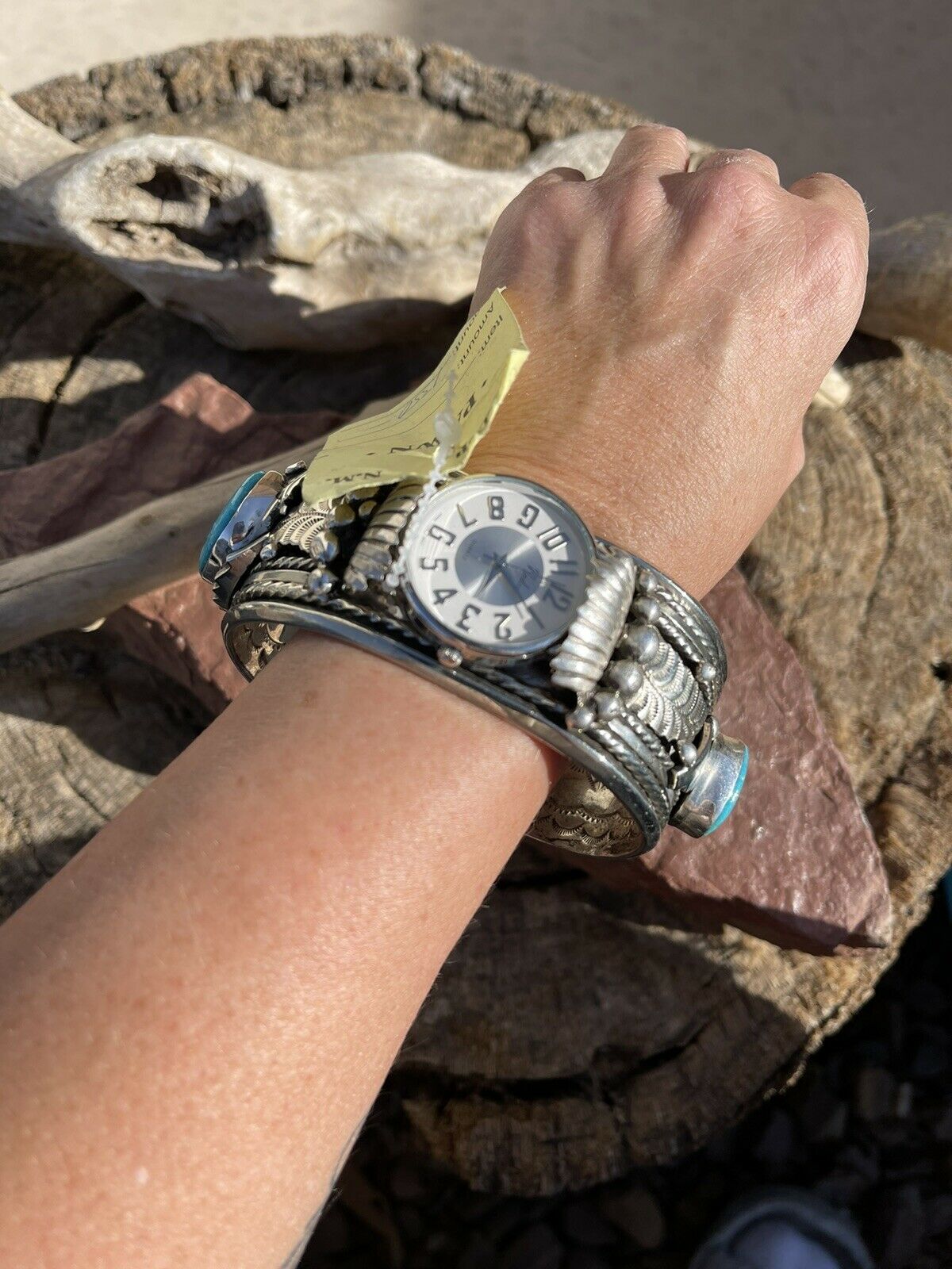 Handcrafted Vintage Sterling Silver & Kingman Turquoise Non Working Watch Bracelet