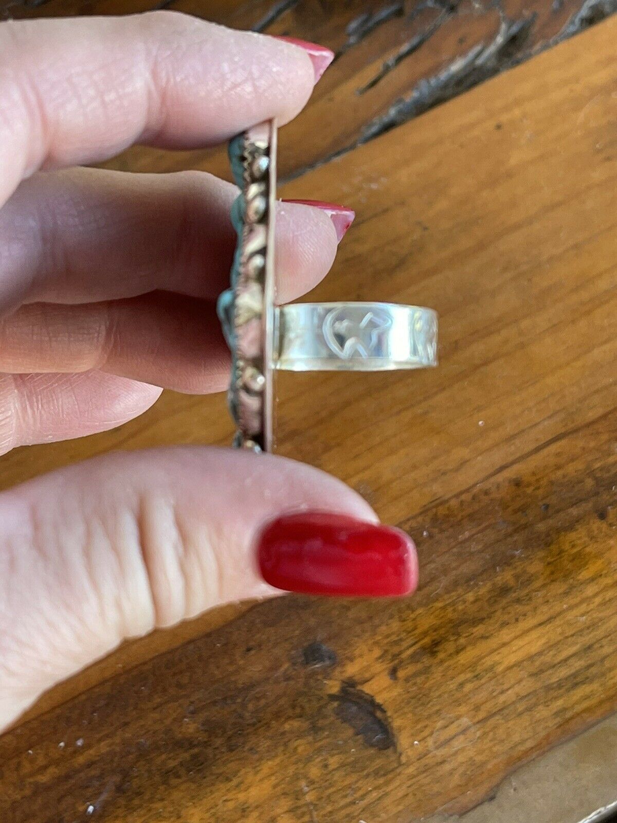 Handcrafted Sterling Silver Square Platform Kingman Turquoise Wide Band Ring Sz 9