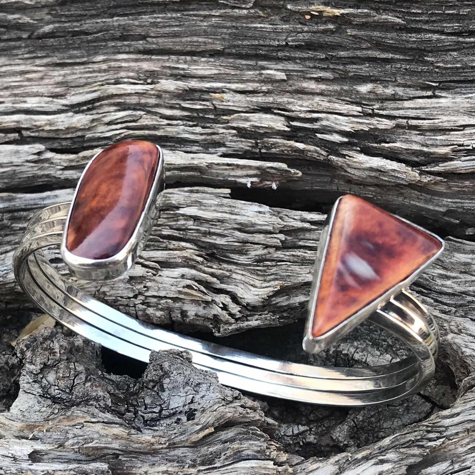 Handcrafted Purple Spiny Oyster & Sterling Silver Bracelet Cuff Signed