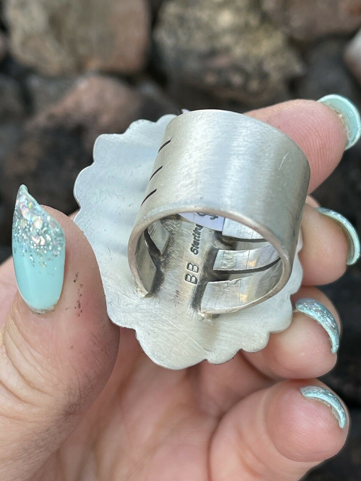 Navajo Sterling Sonoran Gold And Golden Hills Turquoise Cluster Ring Size 8.5