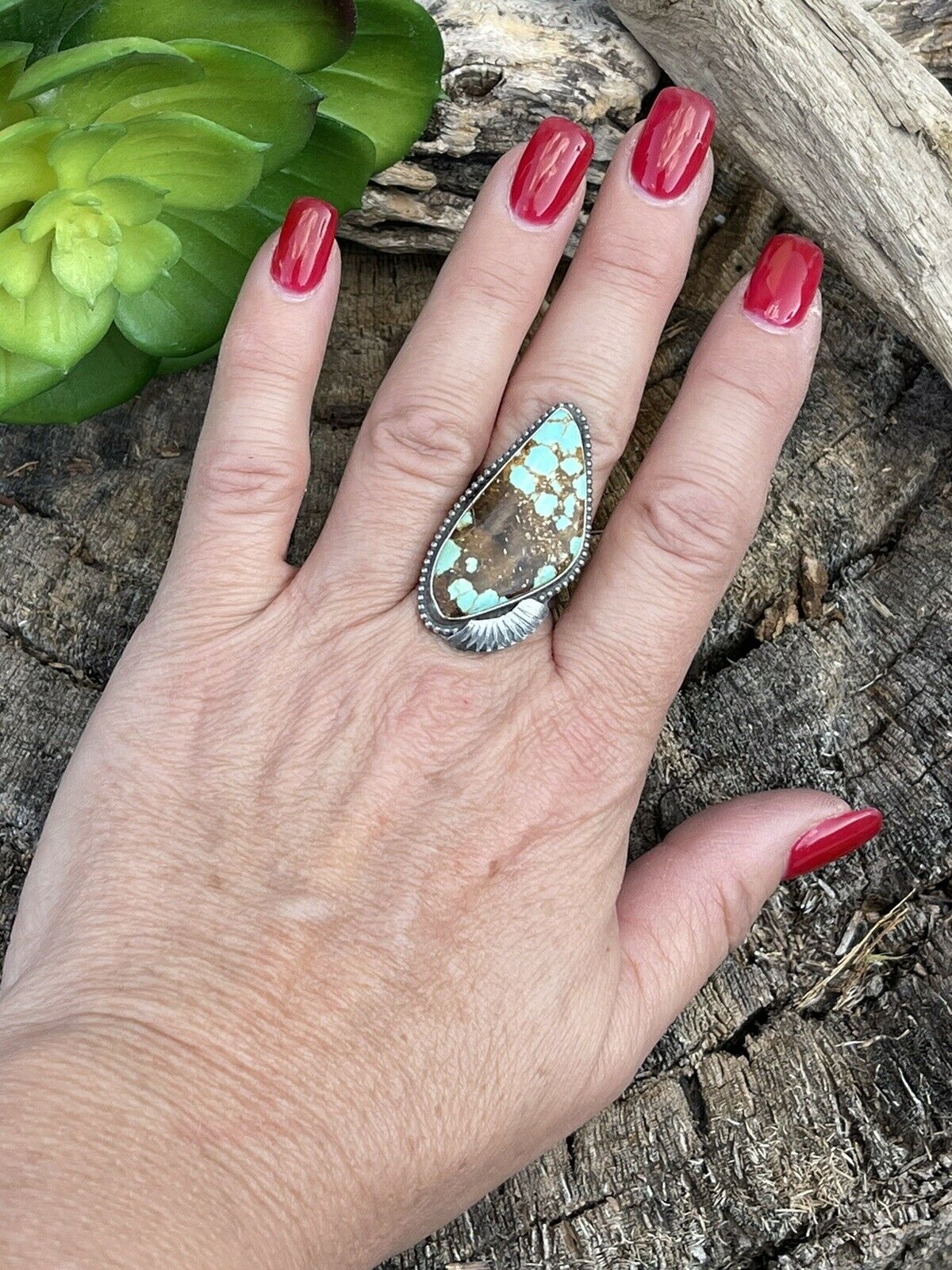 Handcrafted Sterling Silver Number 8 Turquoise Statement Ring Size 6.5