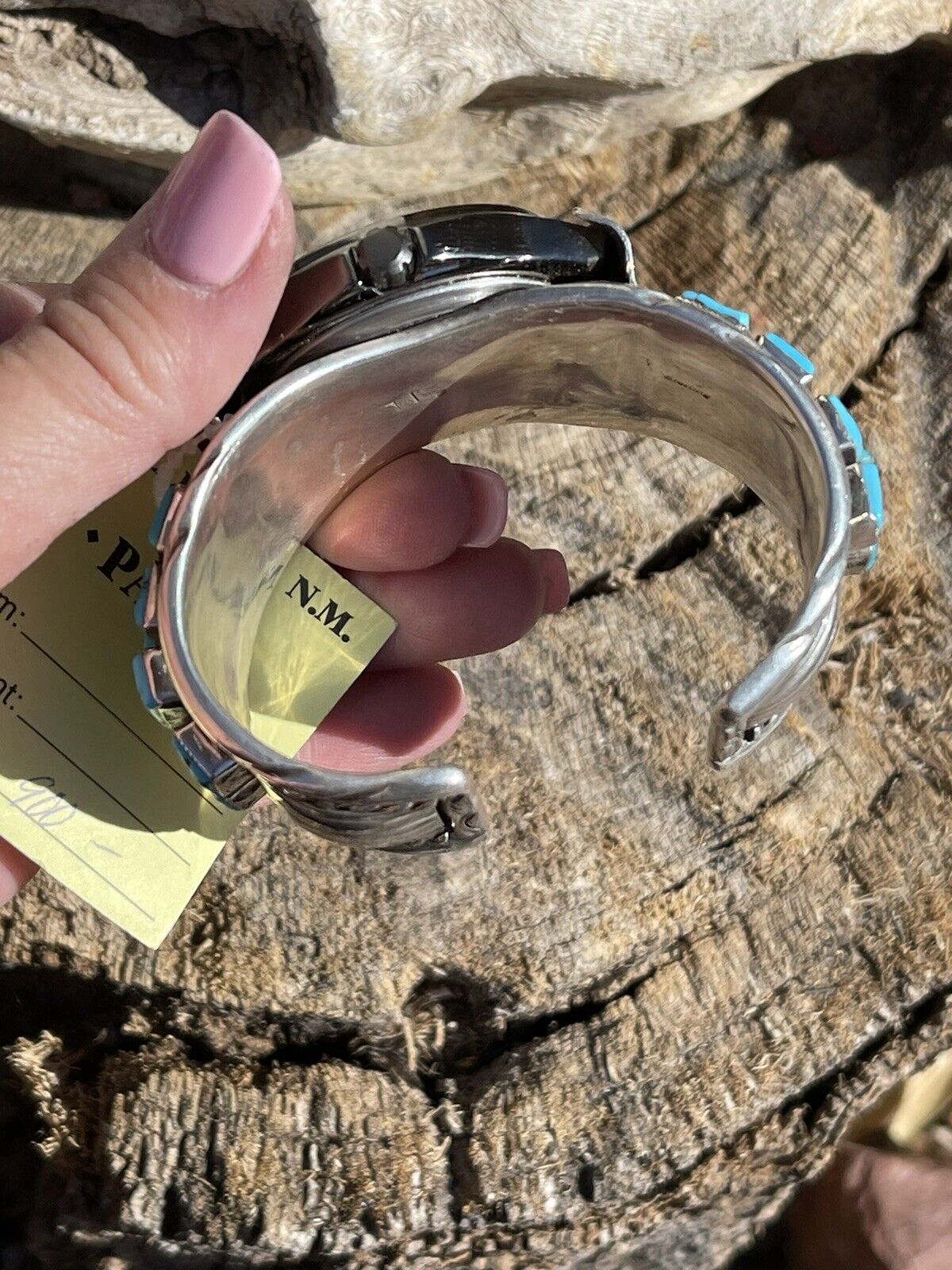 Vintage Navajo Sterling Silver & Kingman Turquoise Non Working Watch Bracelet