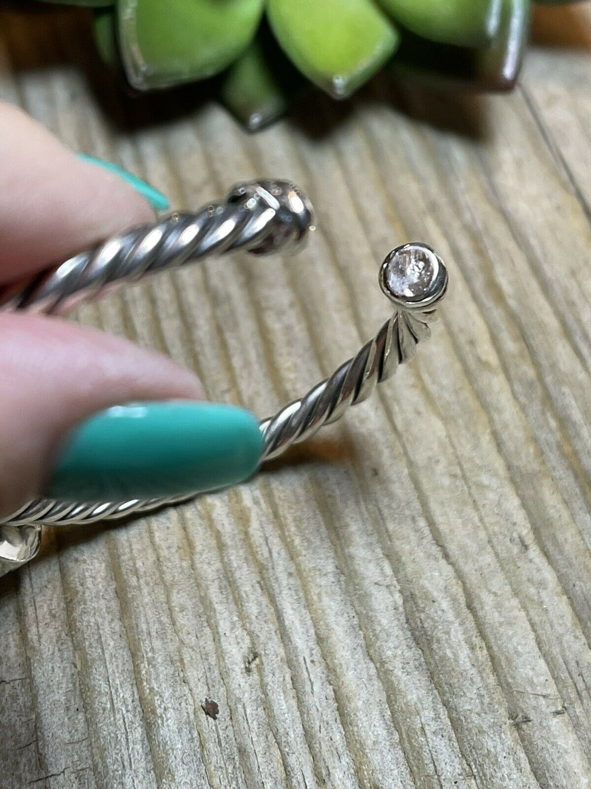 Handcrafted Sterling Silver Rope Twist Natural Turquoise Cuff Bracelet