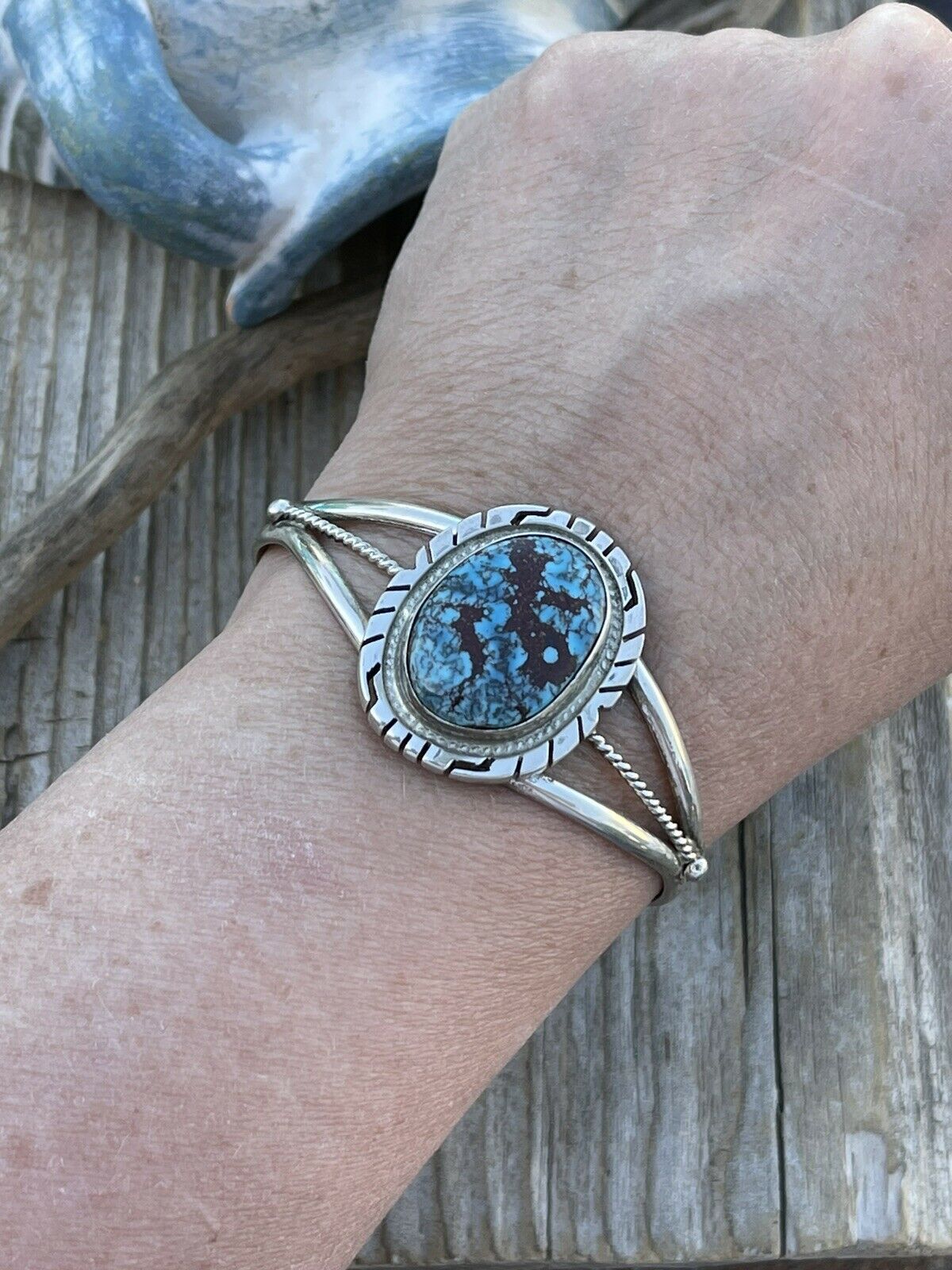 Handcrafted Kingman Web Turquoise & Sterling Silver Cuff Bracelet