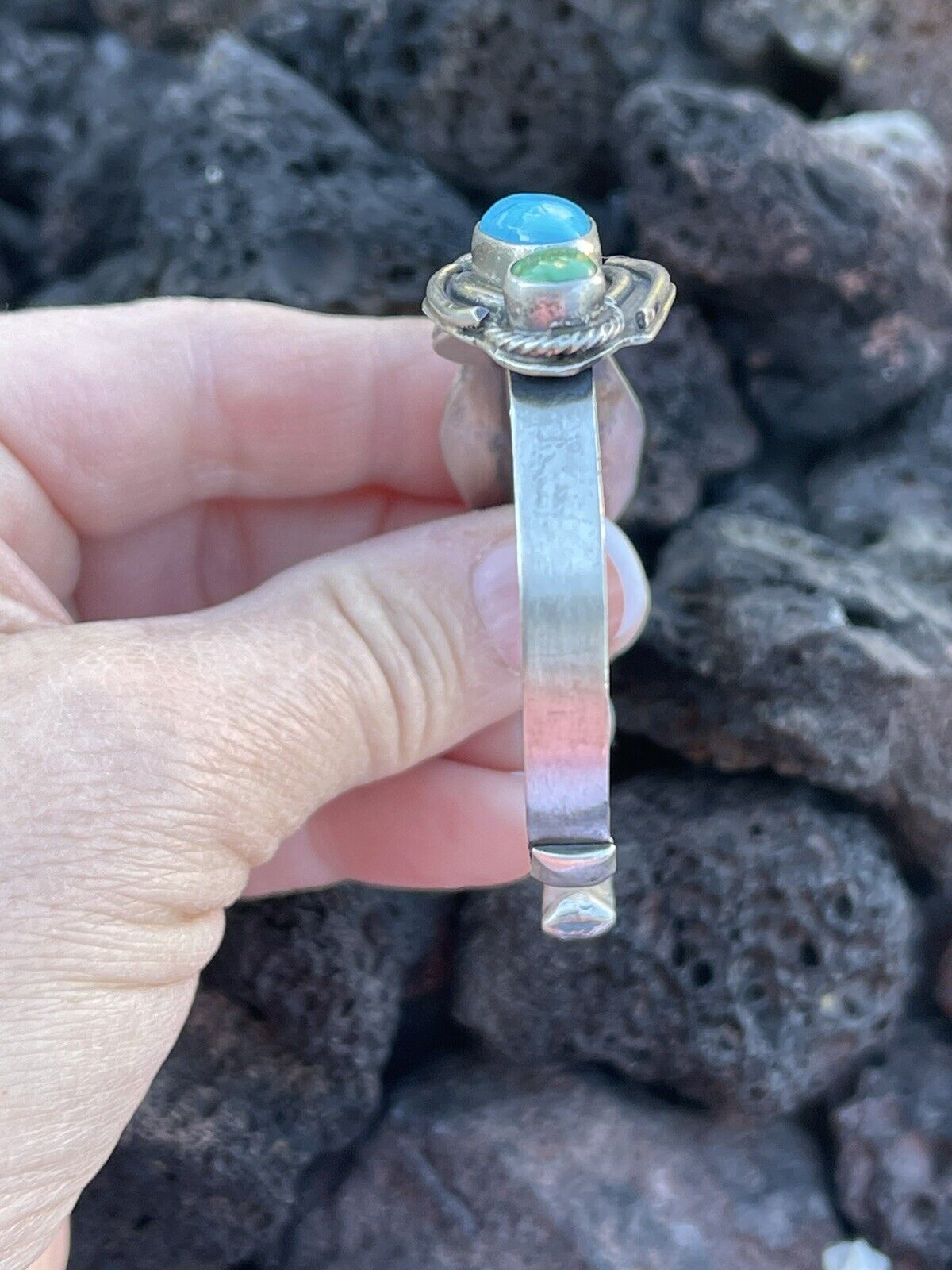 Navajo Sterling Sonoran Gold & Golden Hills Turquoise Cuff Bracelet Signed /