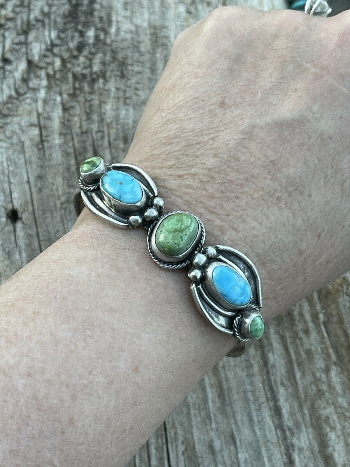 Navajo Sterling Sonoran Gold & Golden Hills Turquoise Cuff Bracelet Signed /