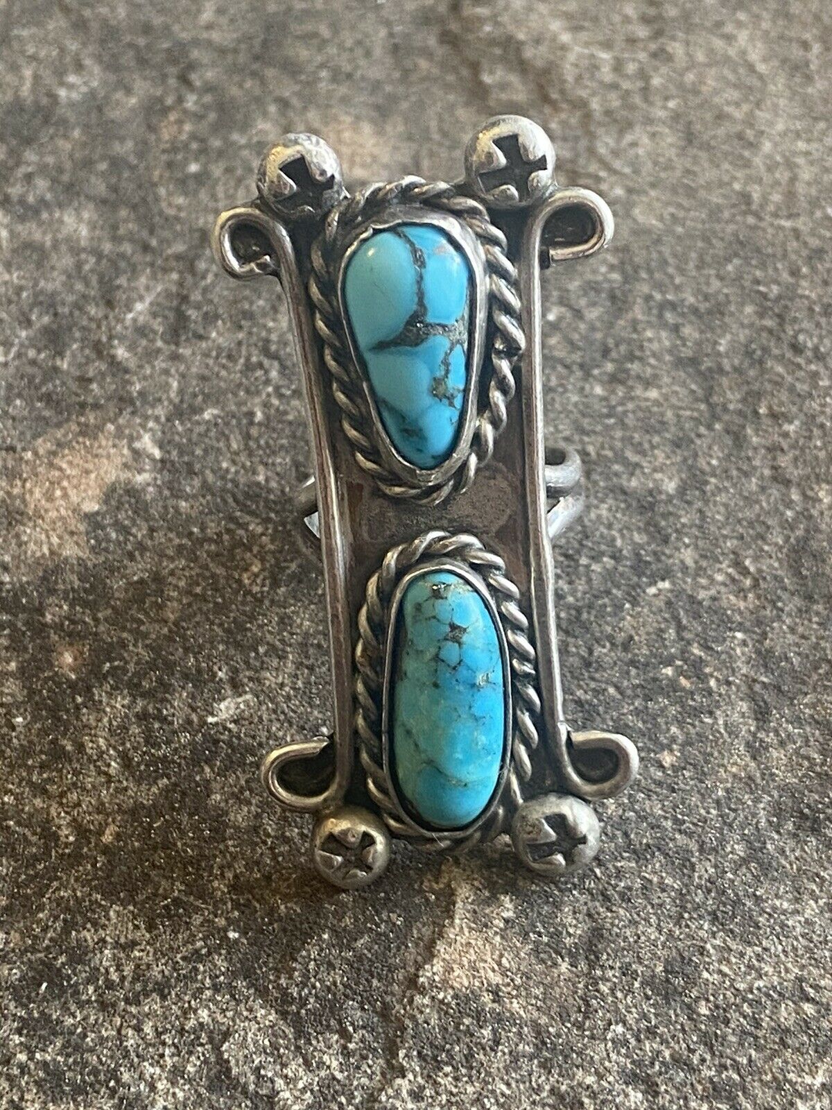 Handcrafted Turquoise & Sterling Silver Ring Sz 5.5