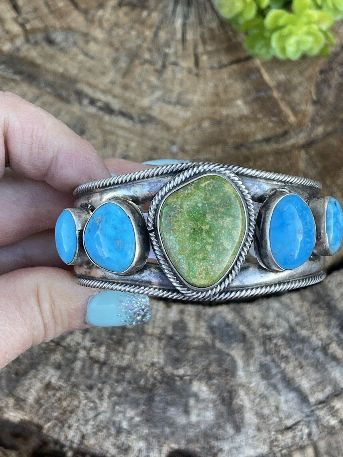 Navajo Sterling Sonoran Gold & Golden Hills Turquoise Cuff Bracelet Signed /