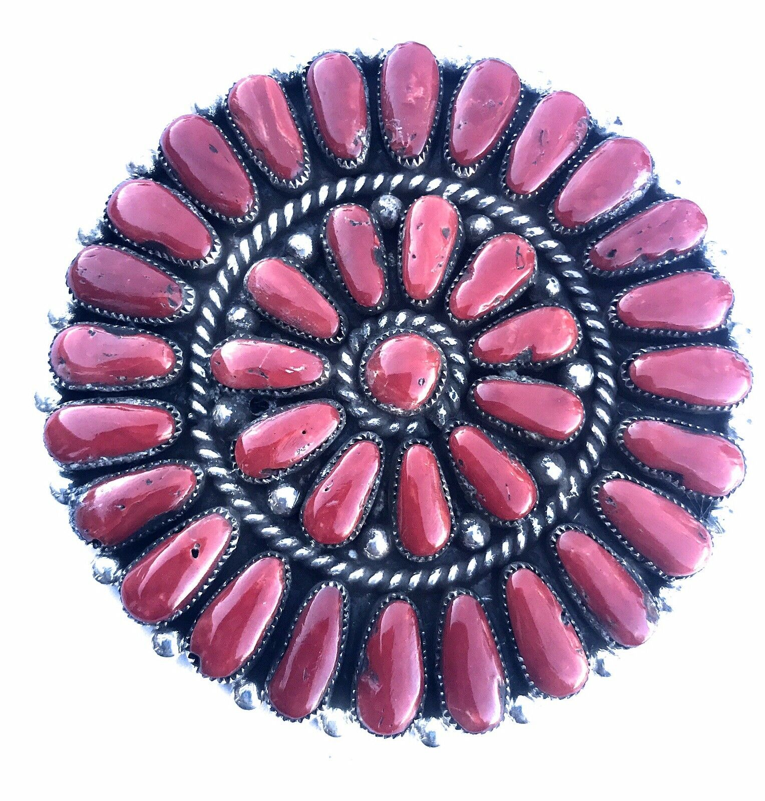 Navajo Jumbo Sterling Silver Natural Red Coral Cluster Pendant/pin Signed