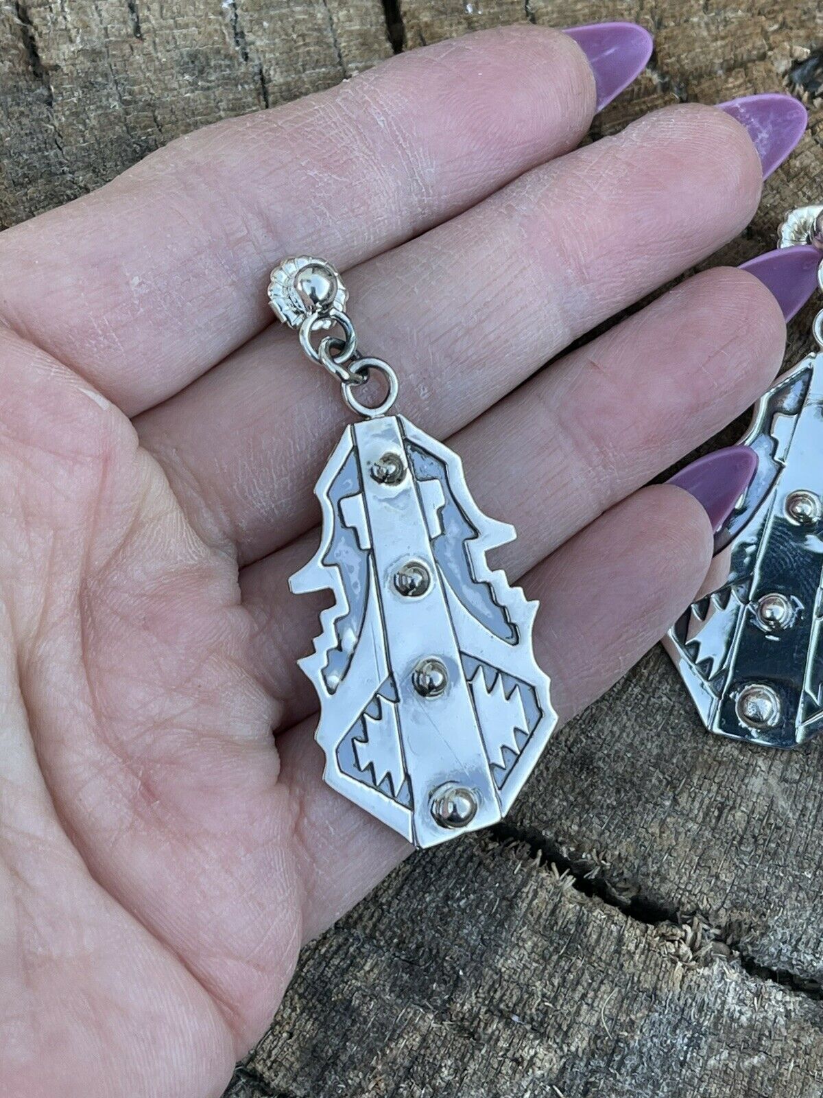 Handcrafted Sterling Silver Southwest Dangle Earrings Signed