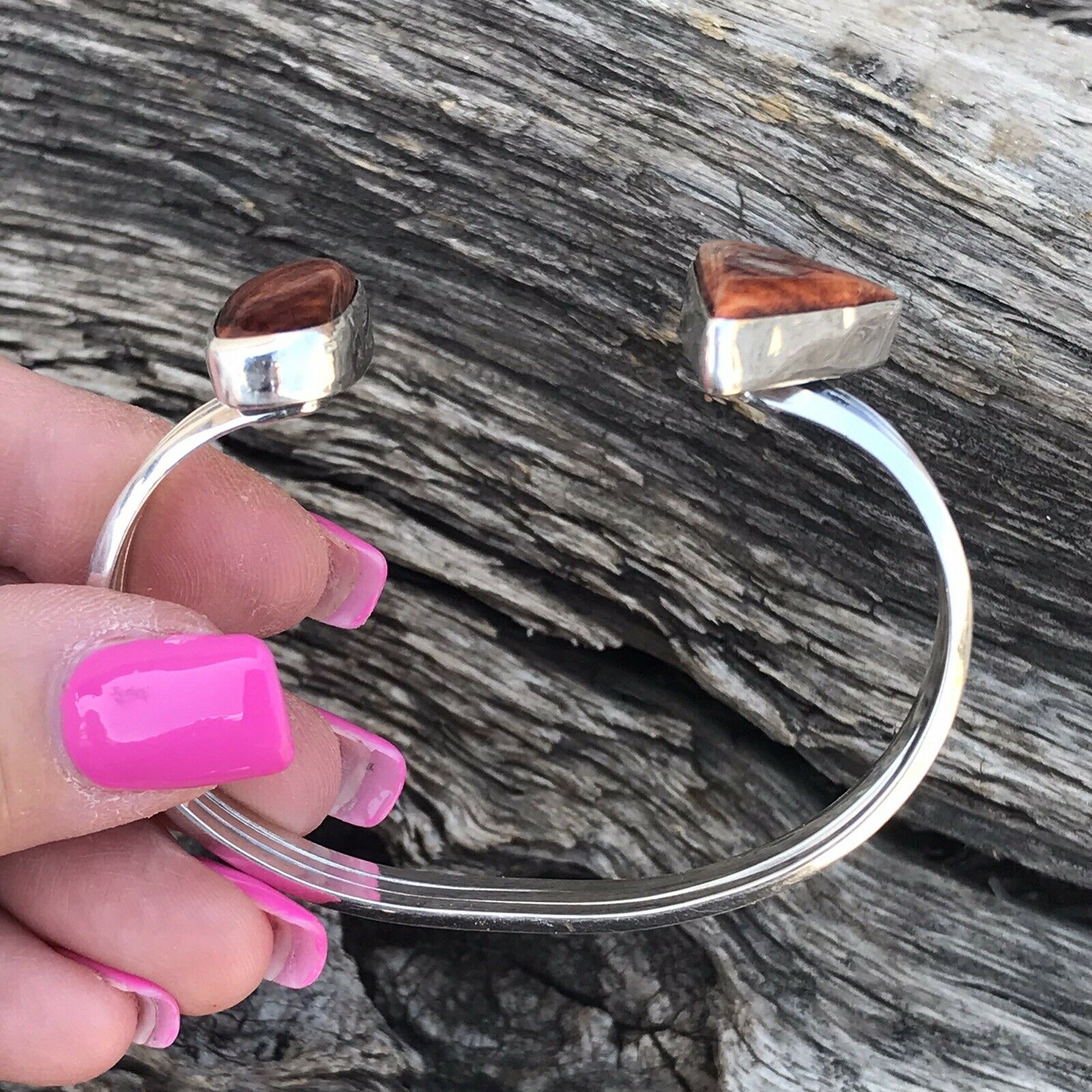 Handcrafted Purple Spiny Oyster & Sterling Silver Bracelet Cuff Signed