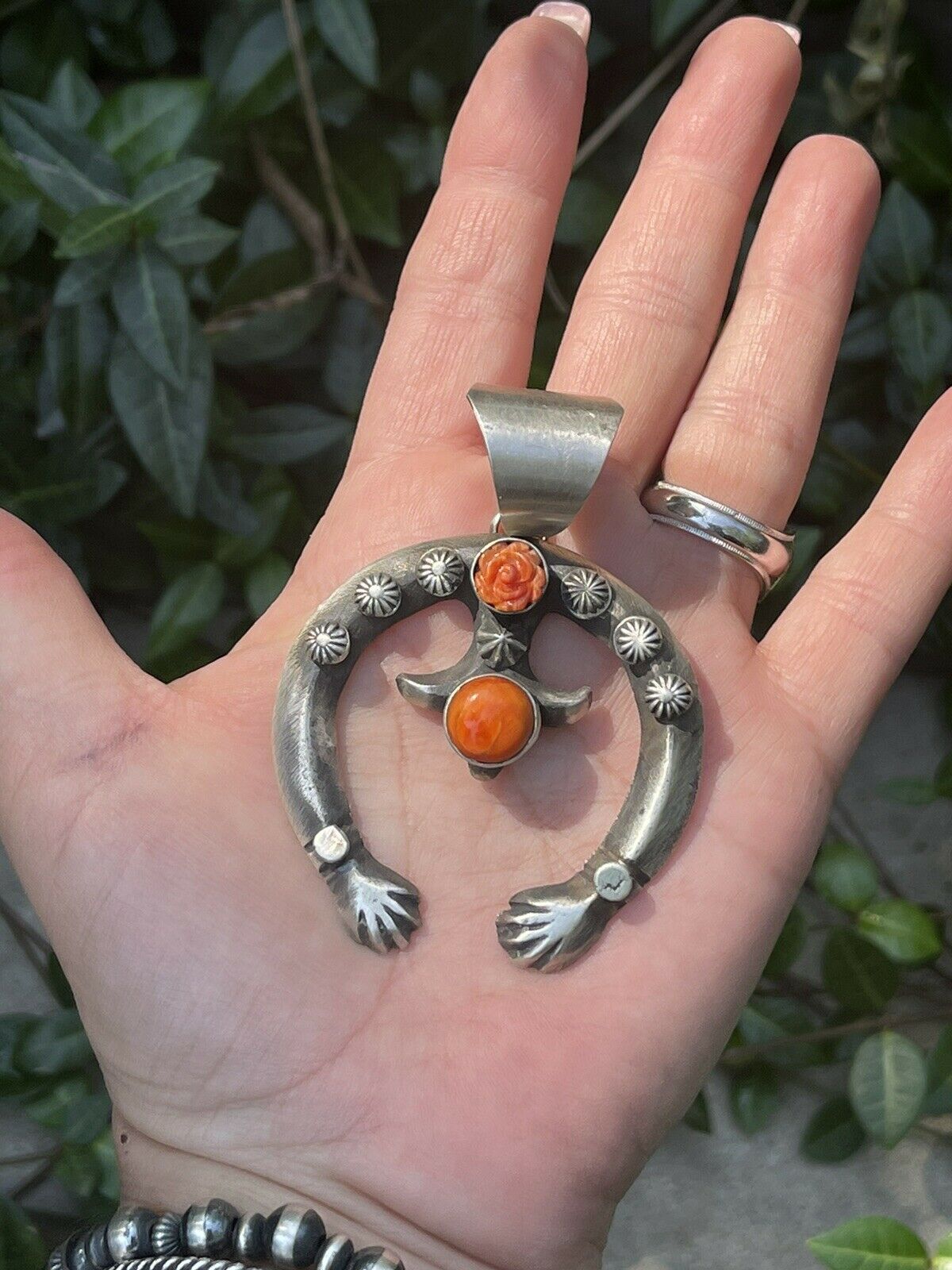 Handcrafted Sterling Silver Rose Spiny Naja Pendant Signed By Chimney Butte