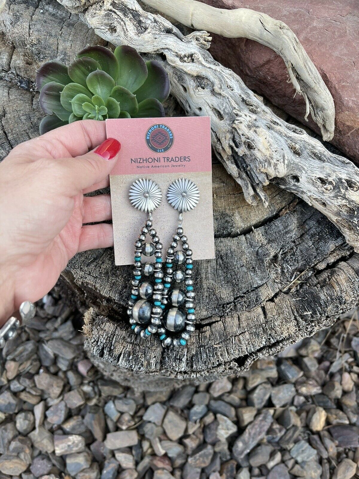 Handcrafted Sterling Silver Turquoise Gradual Bead Dangle Earrings