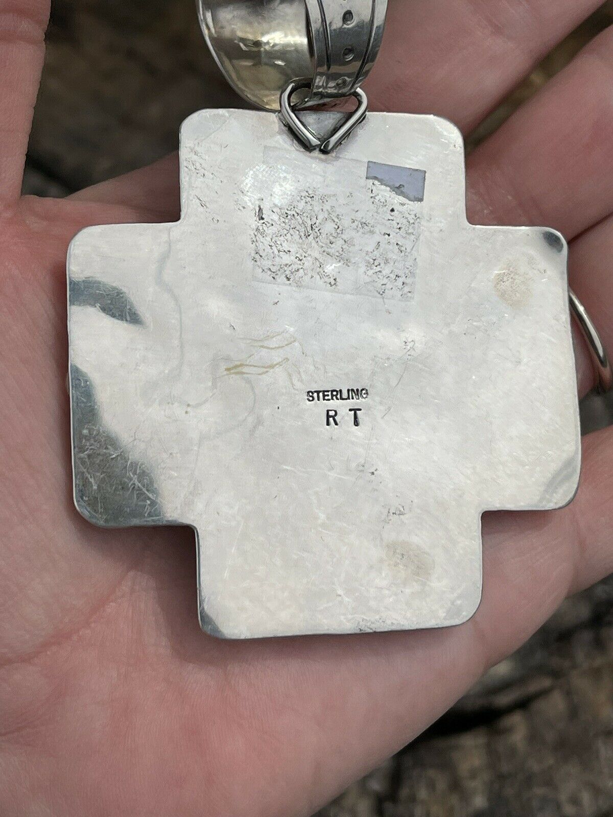 Handcrafted Mountain Blue Turquoise & Sterling Silver Southwest Cross Pendant Signed