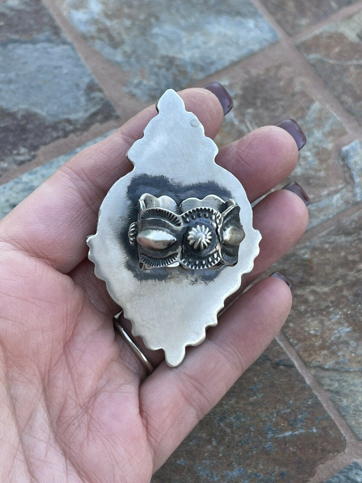 Handcrafted Sterling Silver Orange Spiny Heart & Turquoise Ring Sz 8