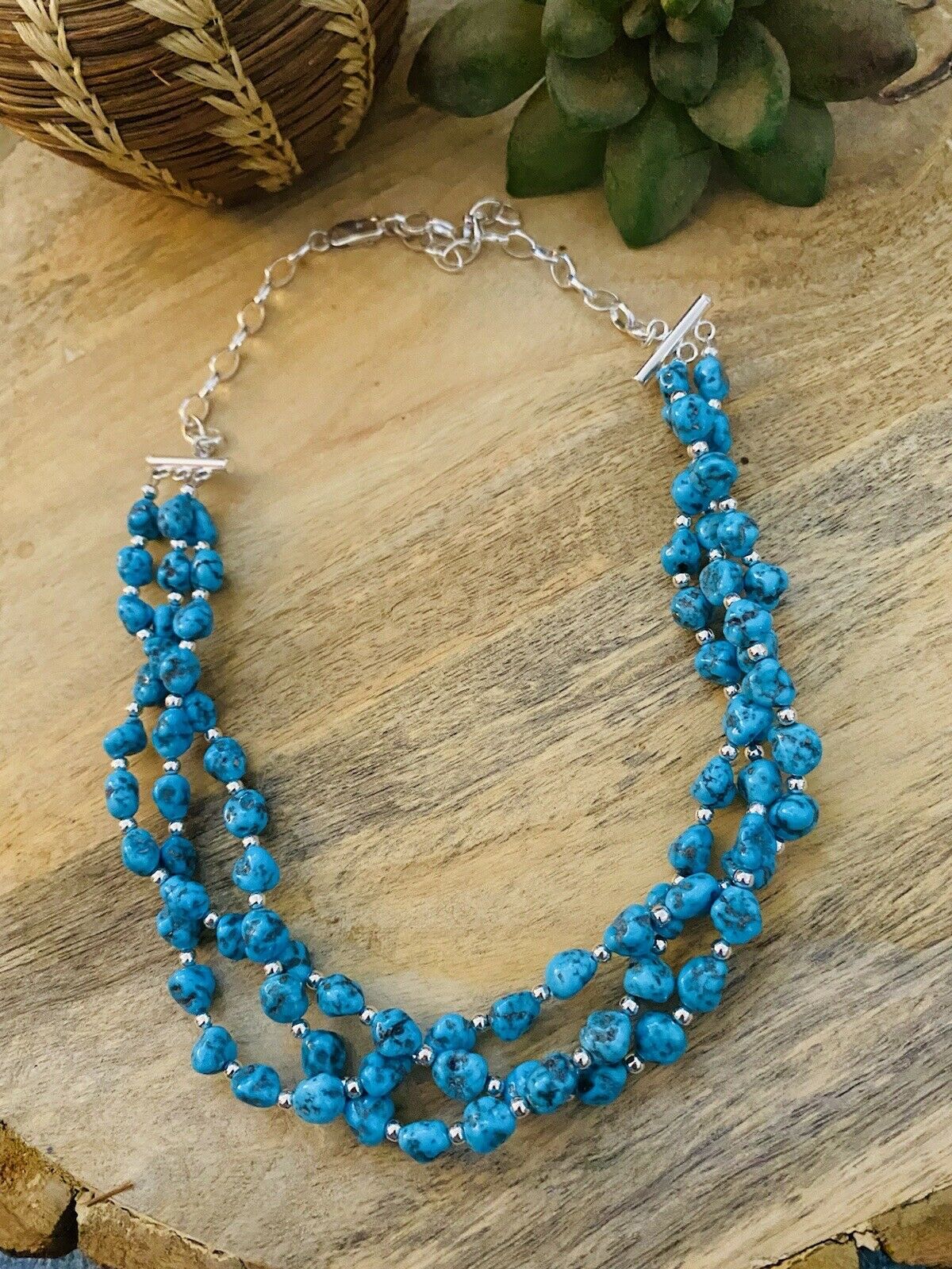 Handcrafted Sterling Silver & Natural Sleeping Beauty Turquoise Nugget Necklace