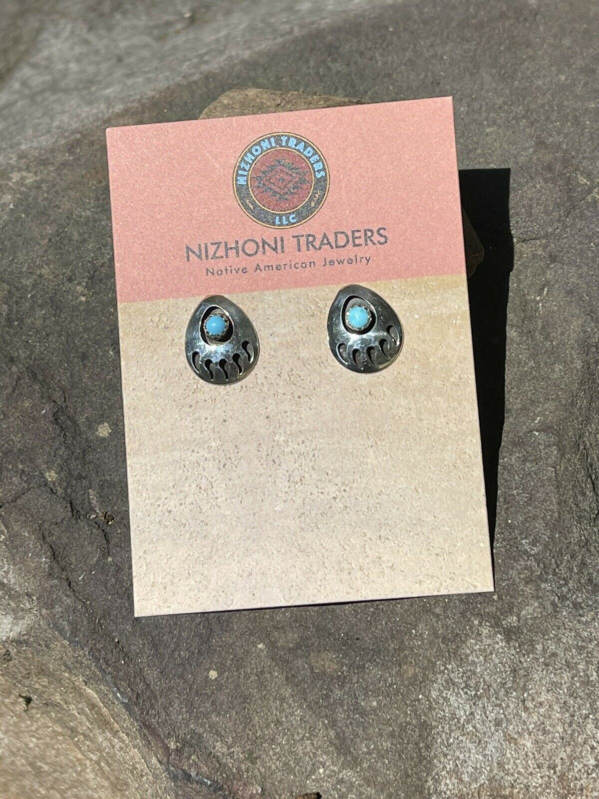 Handcrafted Sterling Silver And Turquoise Bear Paw Post Earrings