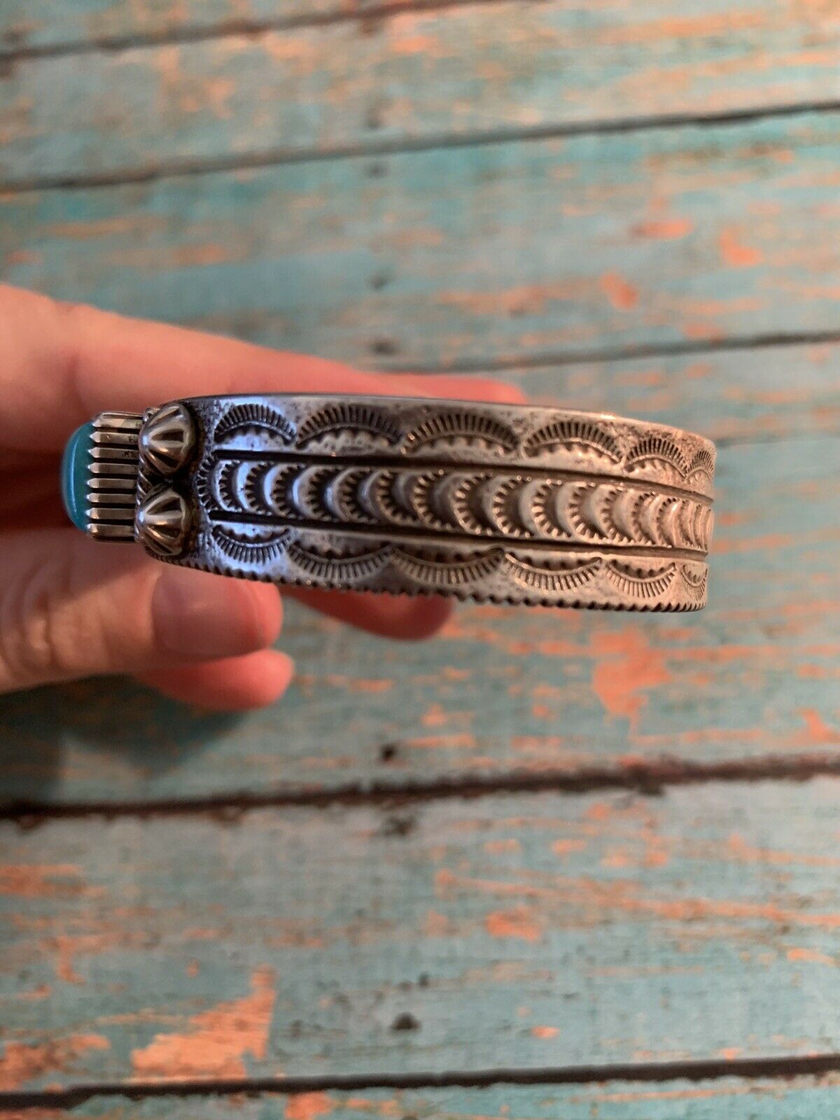 Handcrafted Turquoise & Sterling Silver Square Stone Bracelet Cuff