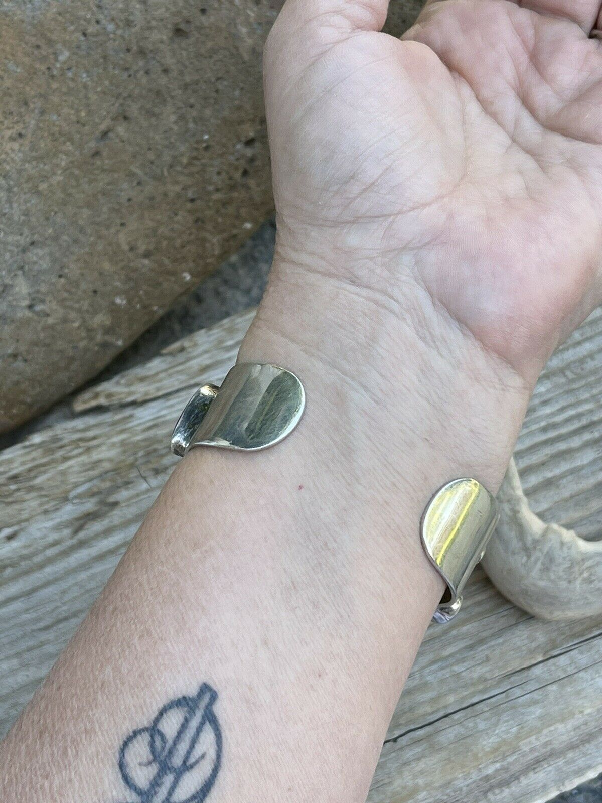 Handcrafted Multi Stone & Gem Sterling Silver Cuff Bracelet Signed