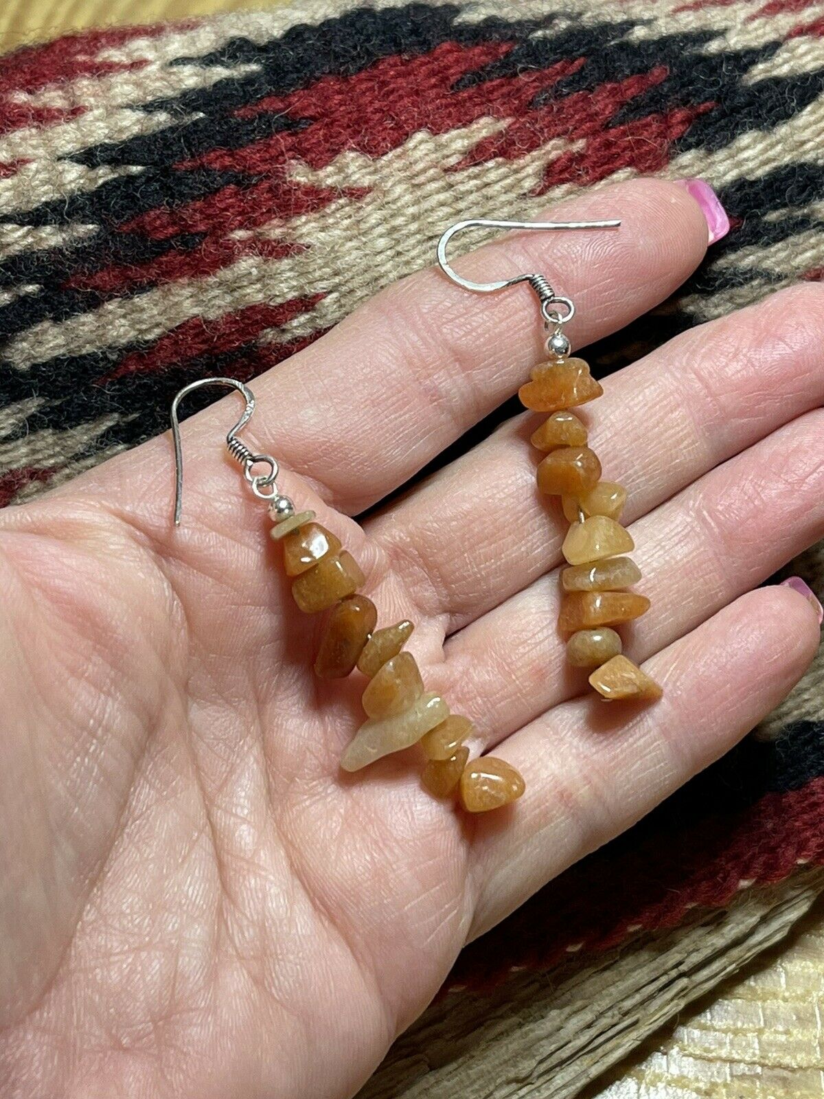 Sterling Silver Cream Quartz Chip Dangle Earrings