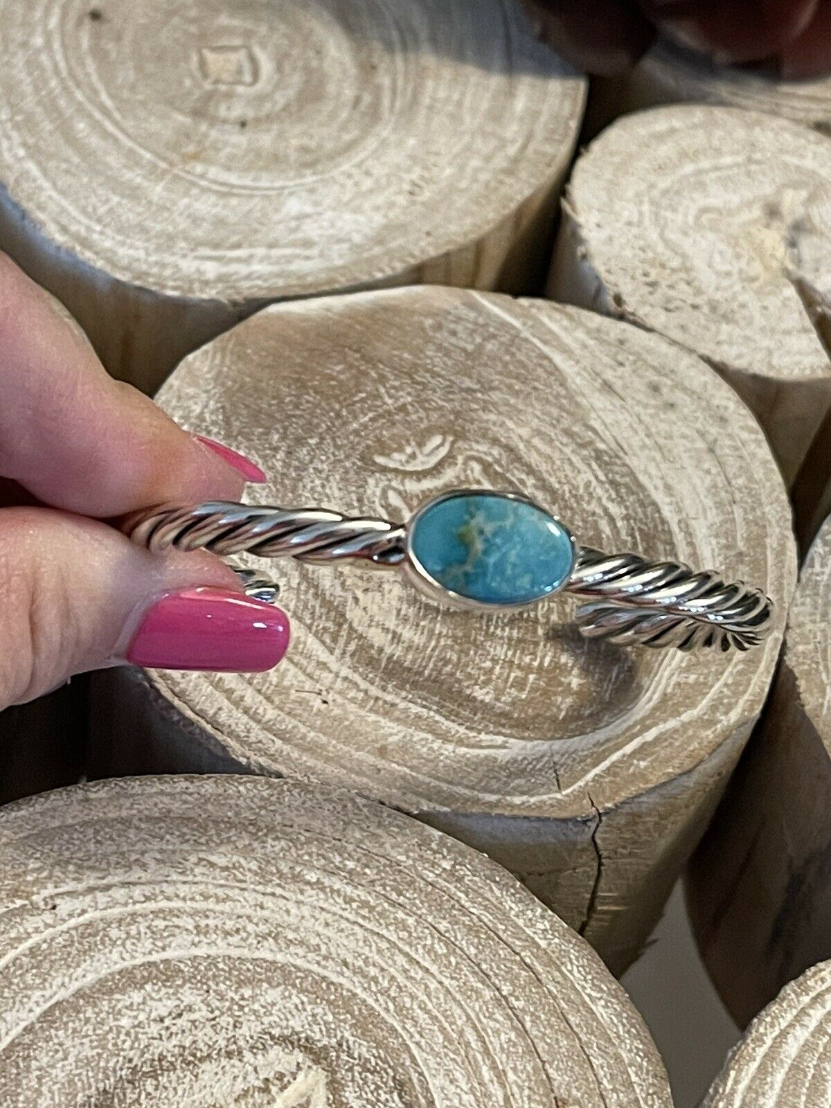 Handcrafted Sterling Sonoran Mountain Turquoise Southwest Rope Bracelet Cuff