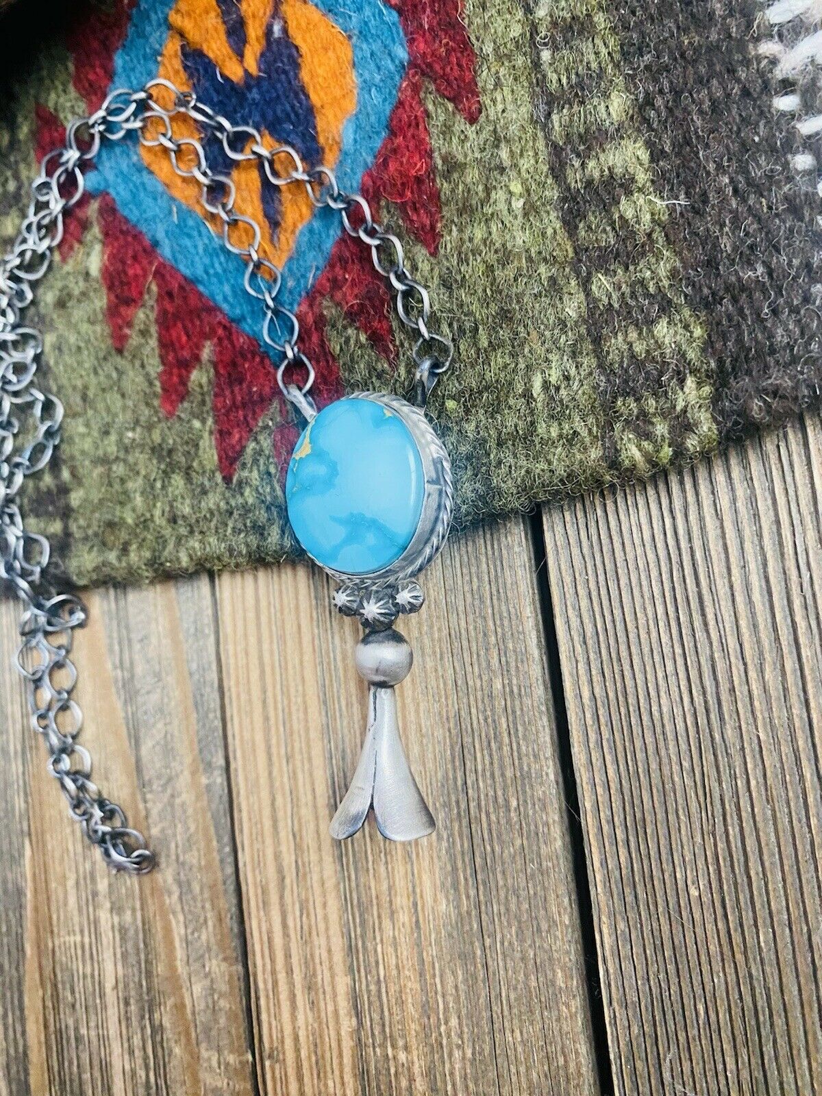 Handcrafted Sterling Silver & Kingman Turquoise Blossom Necklace Signed