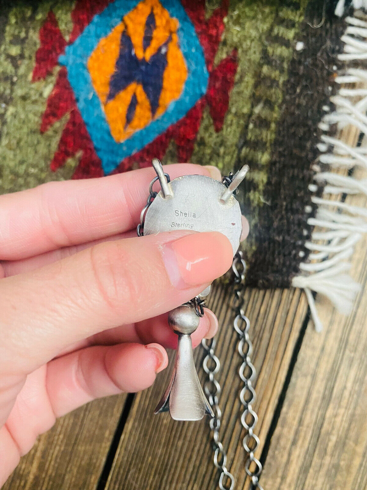 Handcrafted Sterling Silver & Kingman Turquoise Blossom Necklace Signed