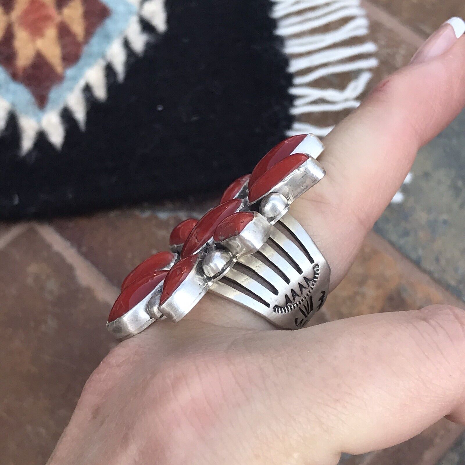 Handcrafted Sterling Silver Natural Red Coral Cluster Ring Lorenzo James