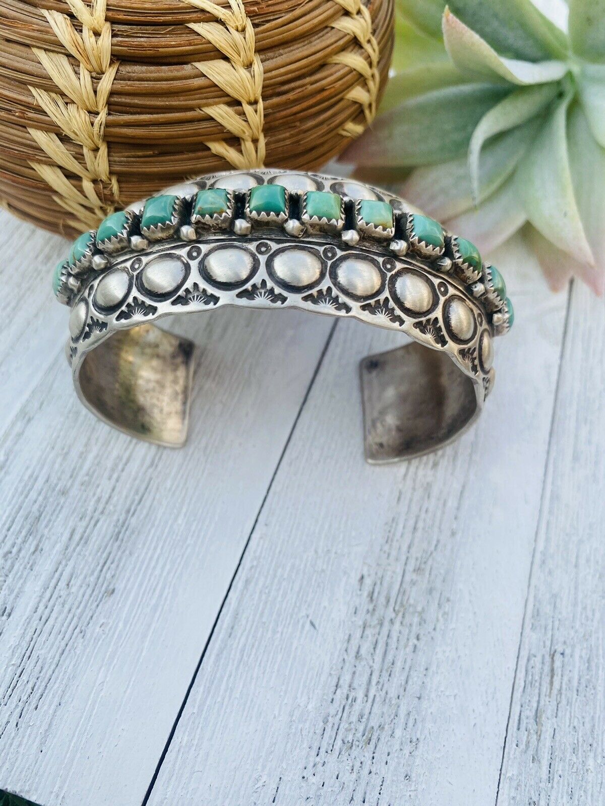 Navajo Royston Turquoise & Sterling Silver Cuff Bracelet Signed /